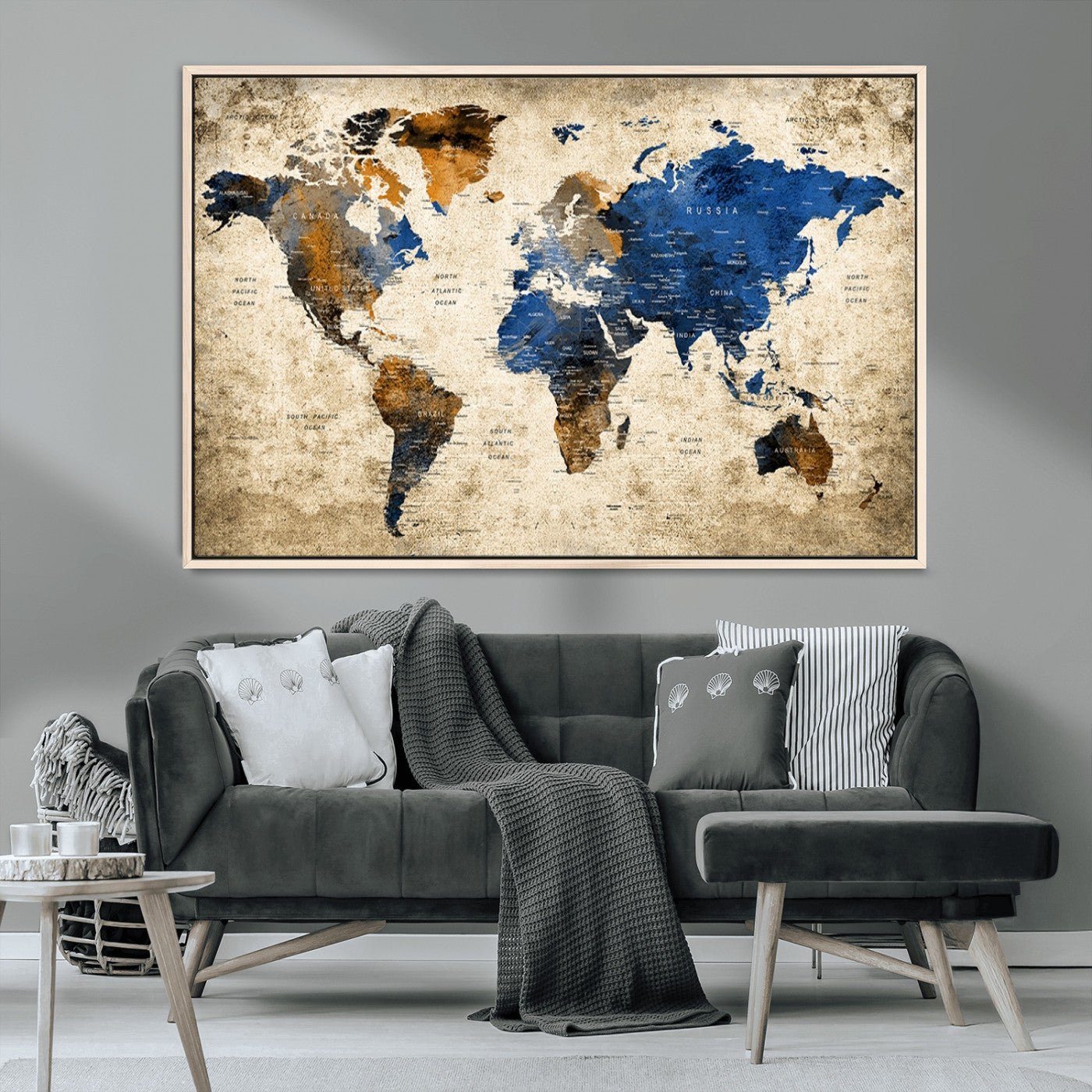 MGV-FC-36X24 - Push Pin World Map Canvas Print – Framed Wall Art for Couples to Track Their Travels – Anniversary