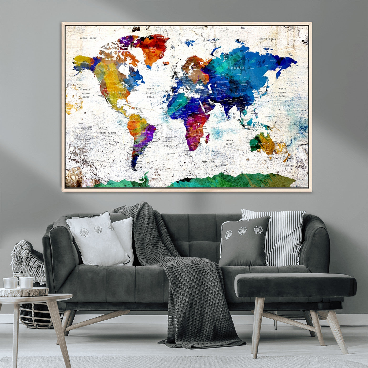 MGV-FC-36X24 - Push Pin World Map Canvas Print – Framed Wall Art for Couples to Track Their Travels – Anniversary