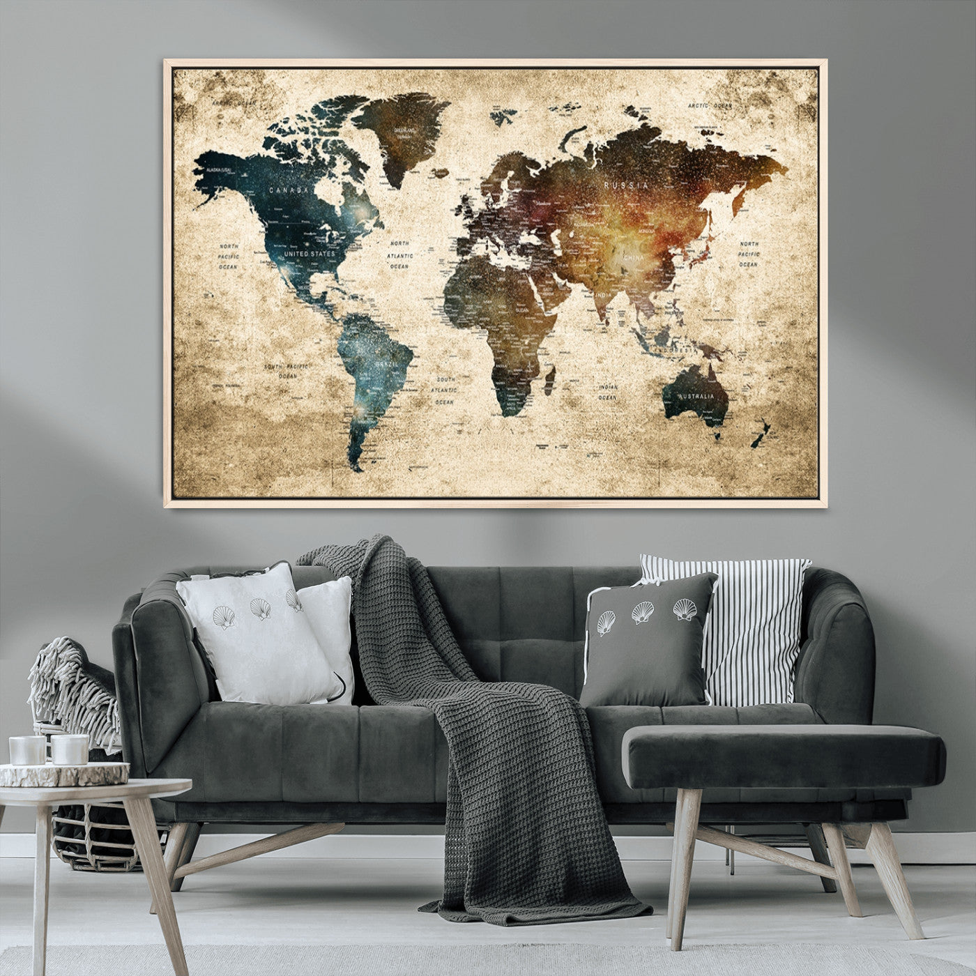 MGV-FC-36X24 - Push Pin World Map Canvas Print – Framed Wall Art for Couples to Track Their Travels – Anniversary