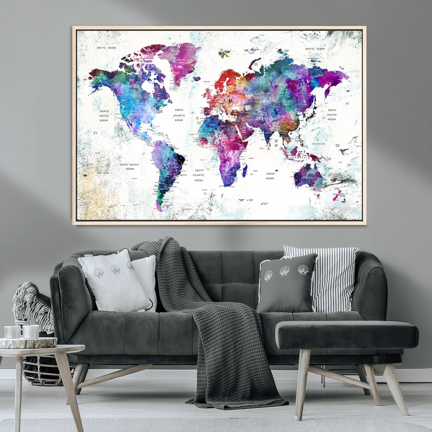 MGV-FC-36X24 - Push Pin World Map Canvas Print – Framed Wall Art for Couples to Track Their Travels – Anniversary