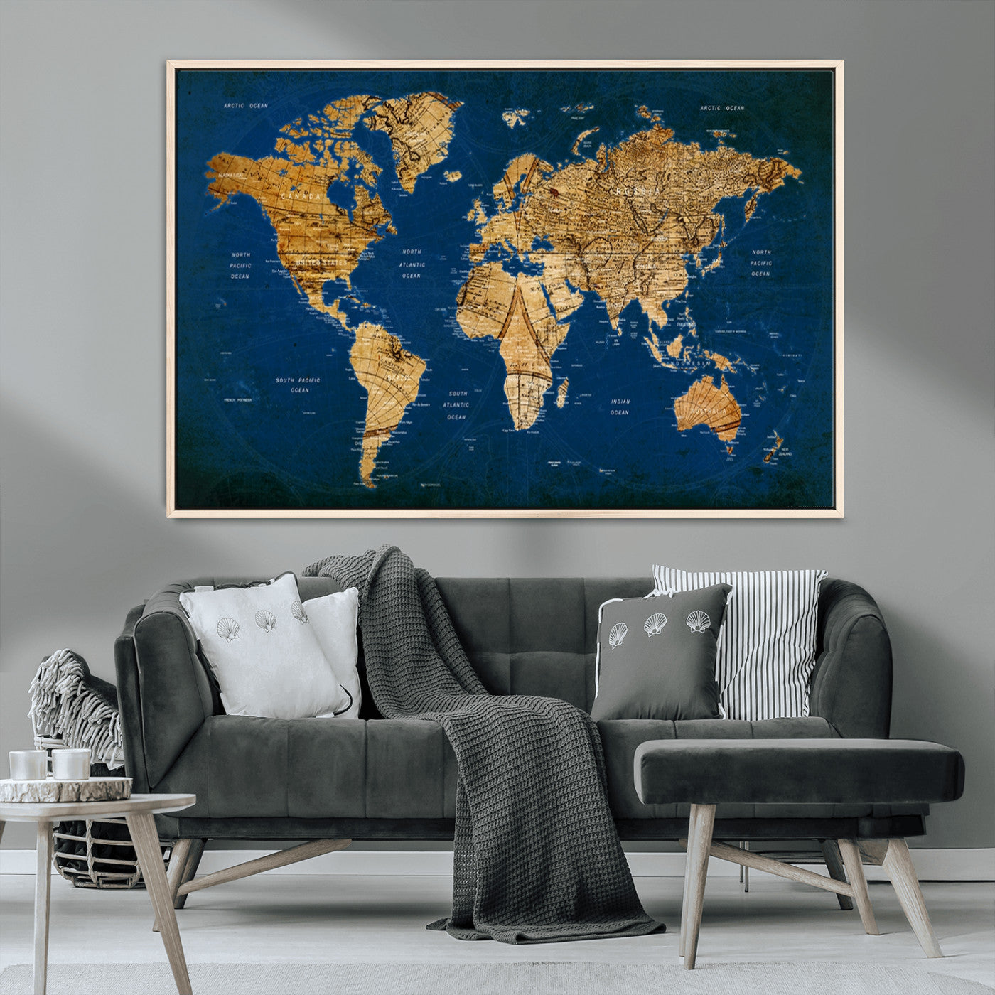 MGV-FC-36X24 - Push Pin World Map Canvas Print – Framed Wall Art for Couples to Track Their Travels – Anniversary