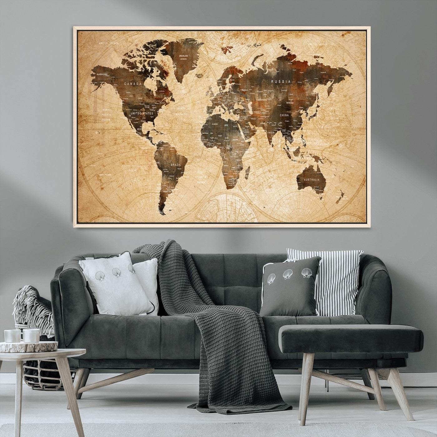 MGV-FC-36X24 - Push Pin World Map Canvas Print – Framed Wall Art for Couples to Track Their Travels – Anniversary