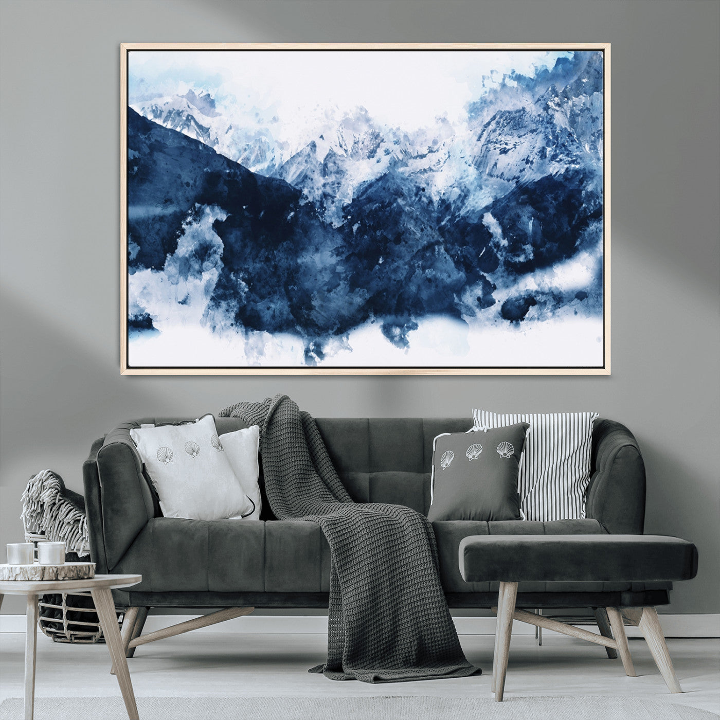 81700-MGV-CV-36X24-Abstract Blue Mountain Canvas Wall Art – Modern Triptych Landscape Print – Contemporary Nature Decor for Living Room or Office – Ready to