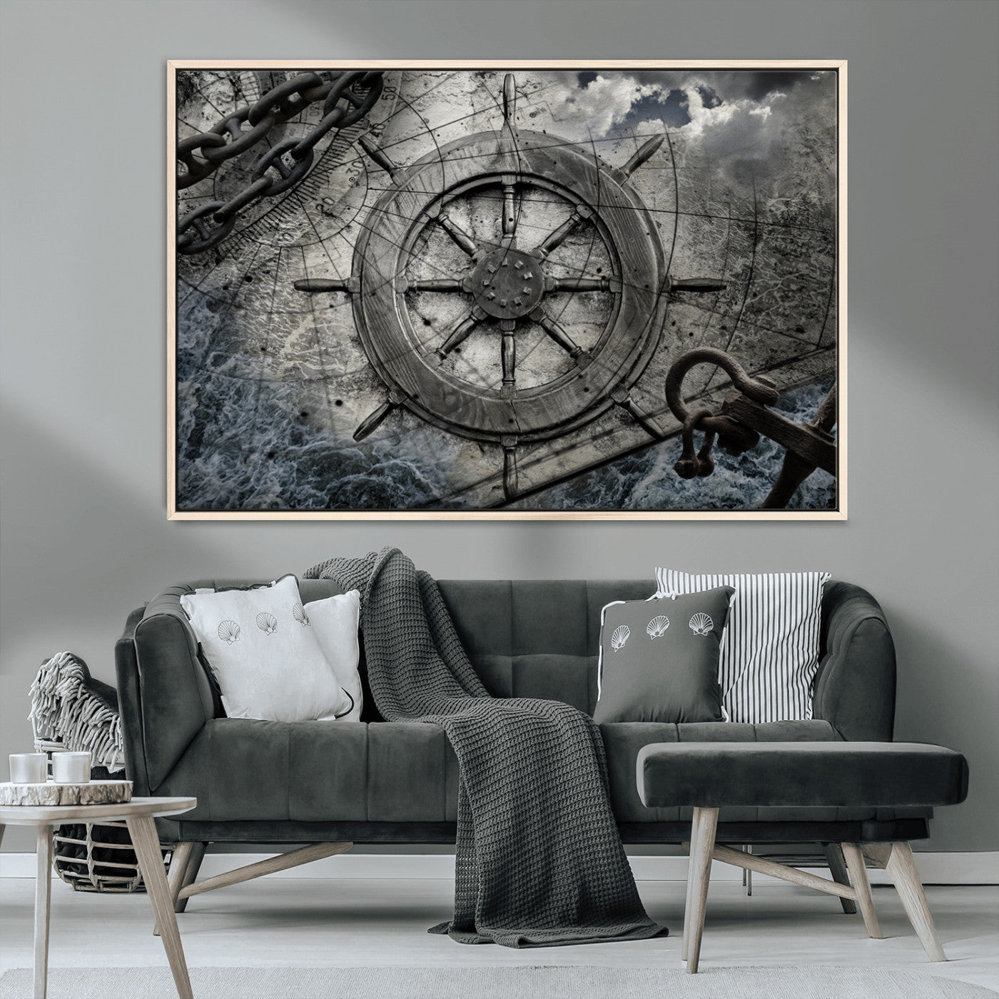 MGV-FC-36X24 - Ship Steering Wheel Vintage Wall Art Canvas Print