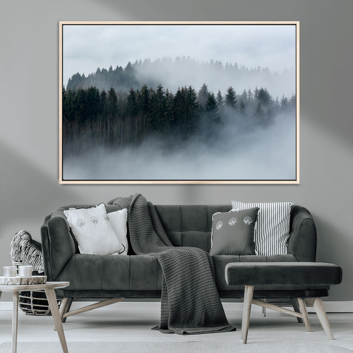 MGV-FC-36X24 - Autumn and Misty Trees in the Forest Wall Art Canvas Print, Foggy Forest Mountain Wall Art Canvas