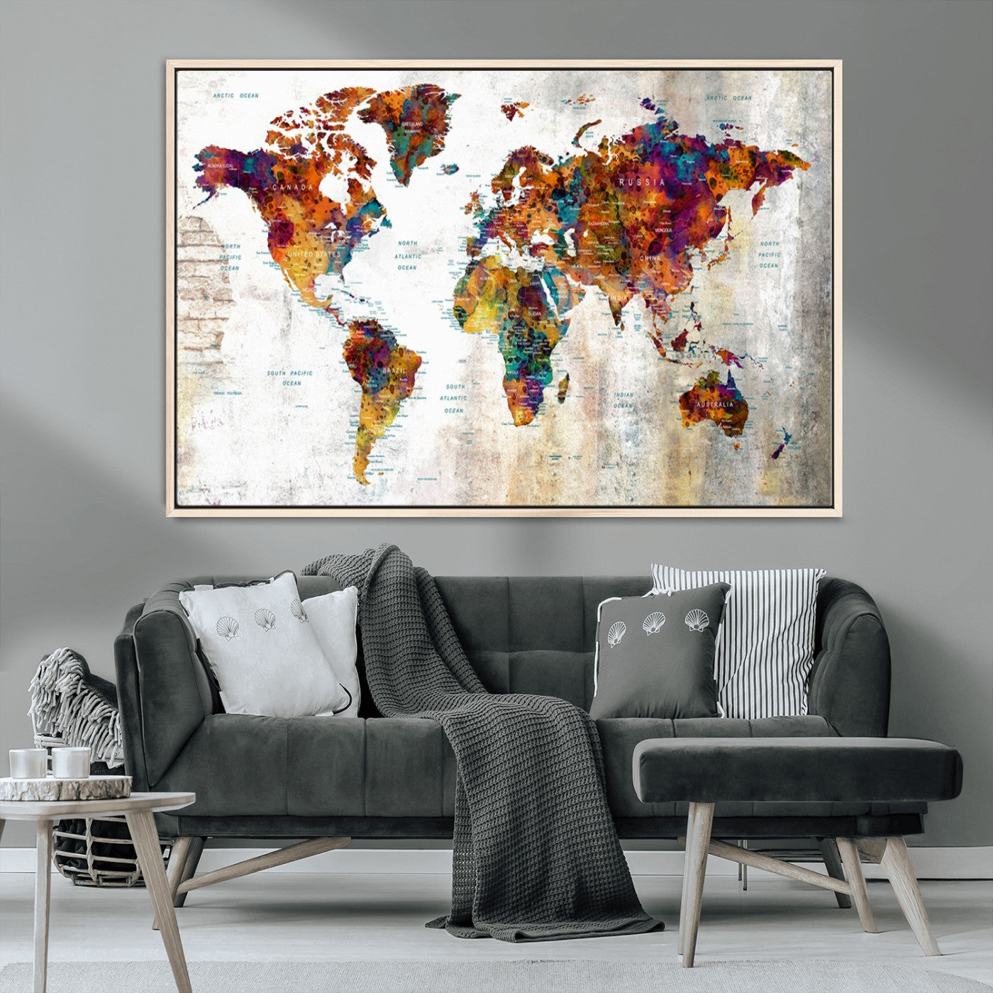 MGV-FC-36X24 - Push Pin World Map Canvas Print – Framed Wall Art for Couples to Track Their Travels – Anniversary