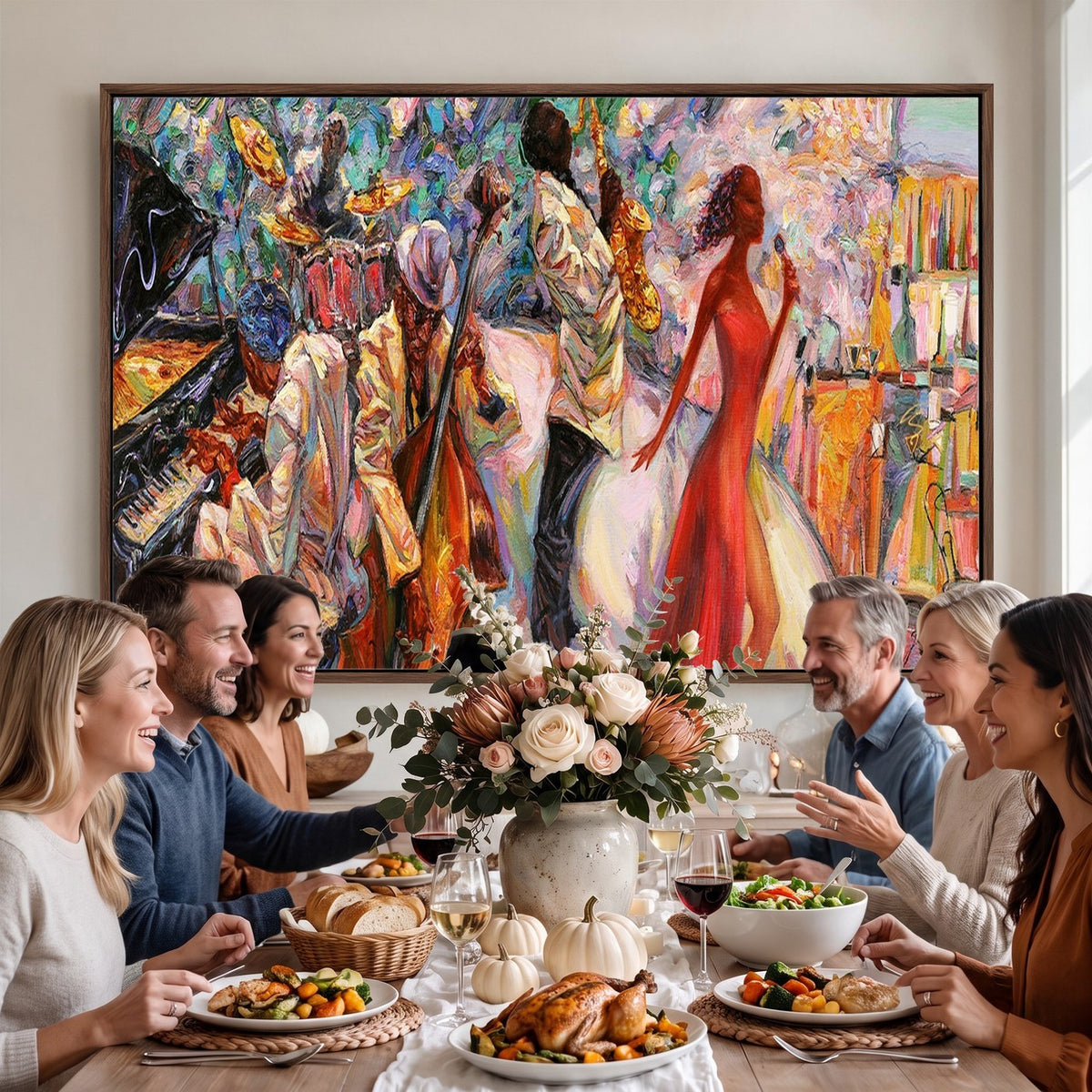 40574-_Poster-30x20 - Afro American Jazz Band Canvas Wall Art | 3 Panel Music Studio Decor