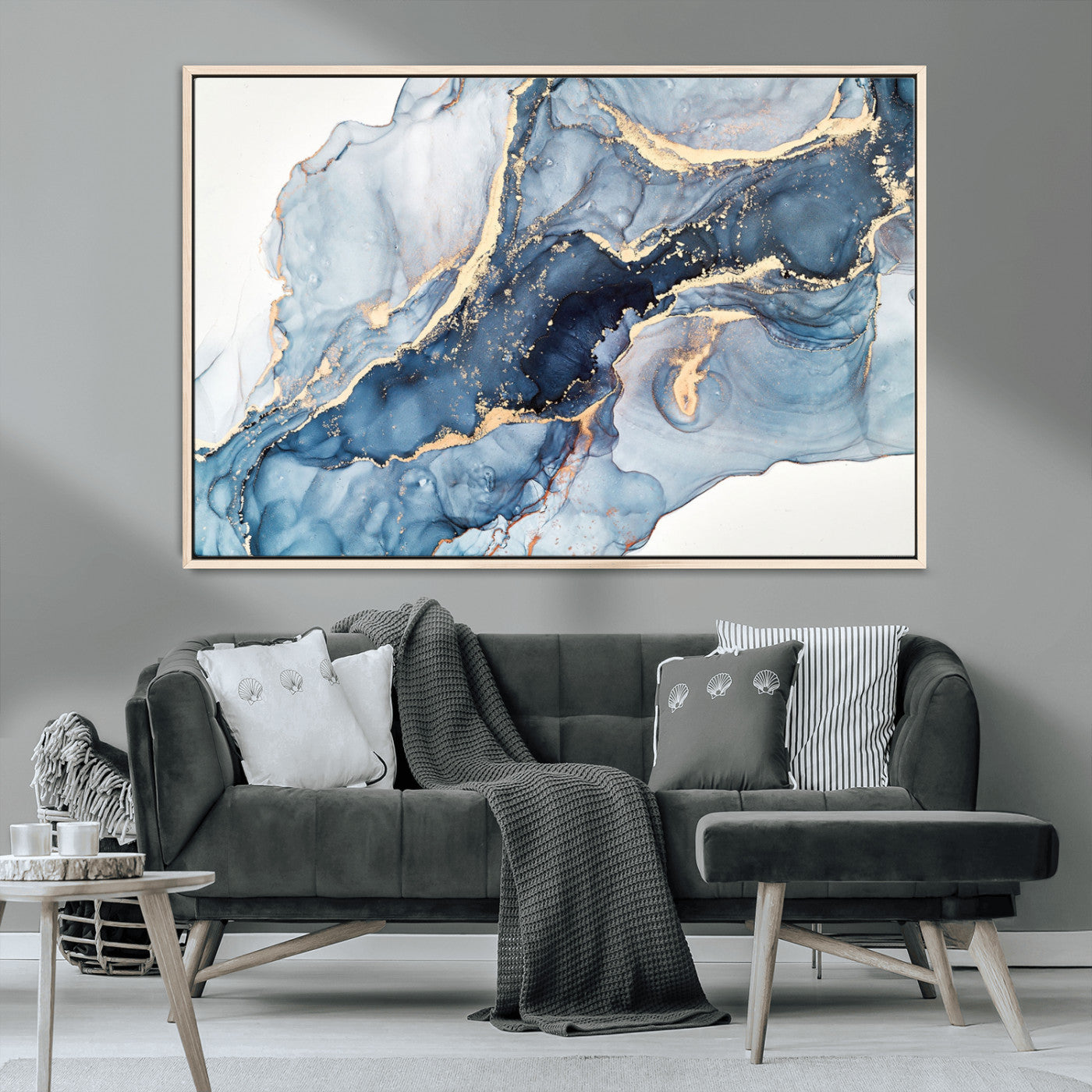 33782-MGV-CV-36X24-Abstract Art Print - Blue Abstract Canvas Wall Art Print Abstract Art Fluid Effect Marble Wall Art