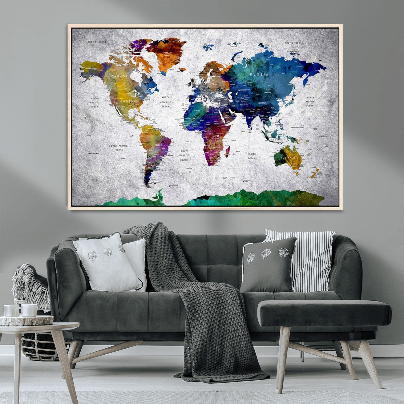 MGV-FC-36X24 - Push Pin World Map Canvas Print – Framed Wall Art for Couples to Track Their Travels – Anniversary