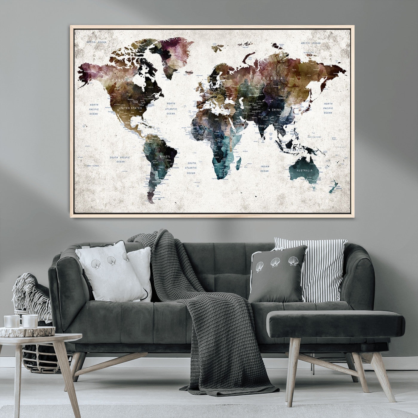 MGV-FC-36X24 - Push Pin World Map Canvas Print – Framed Wall Art for Couples to Track Their Travels – Anniversary