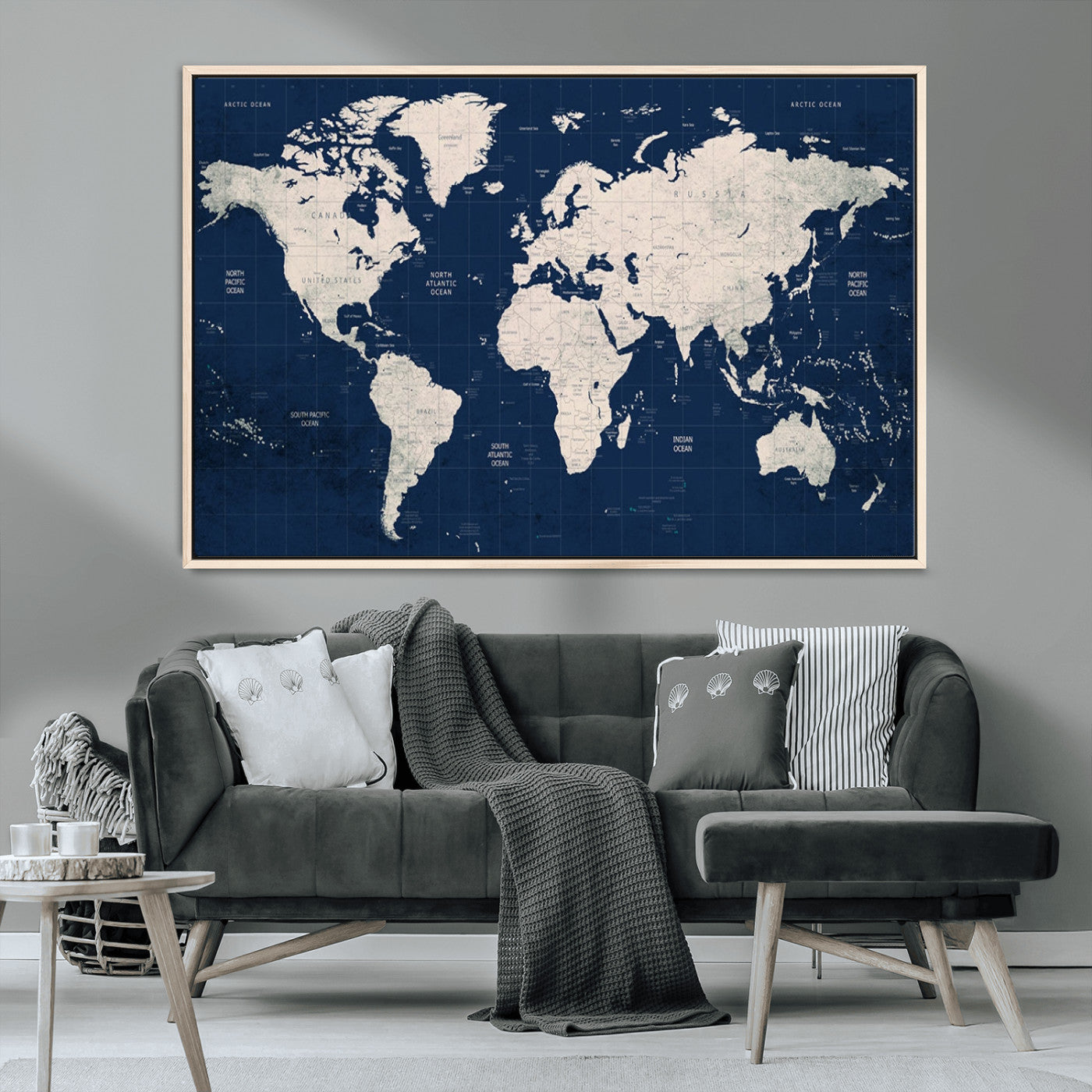 17866-MGV-CV-36X24-Push Pin World Map Canvas Print – Framed Wall Art for Couples to Track Their Travels – Anniversary