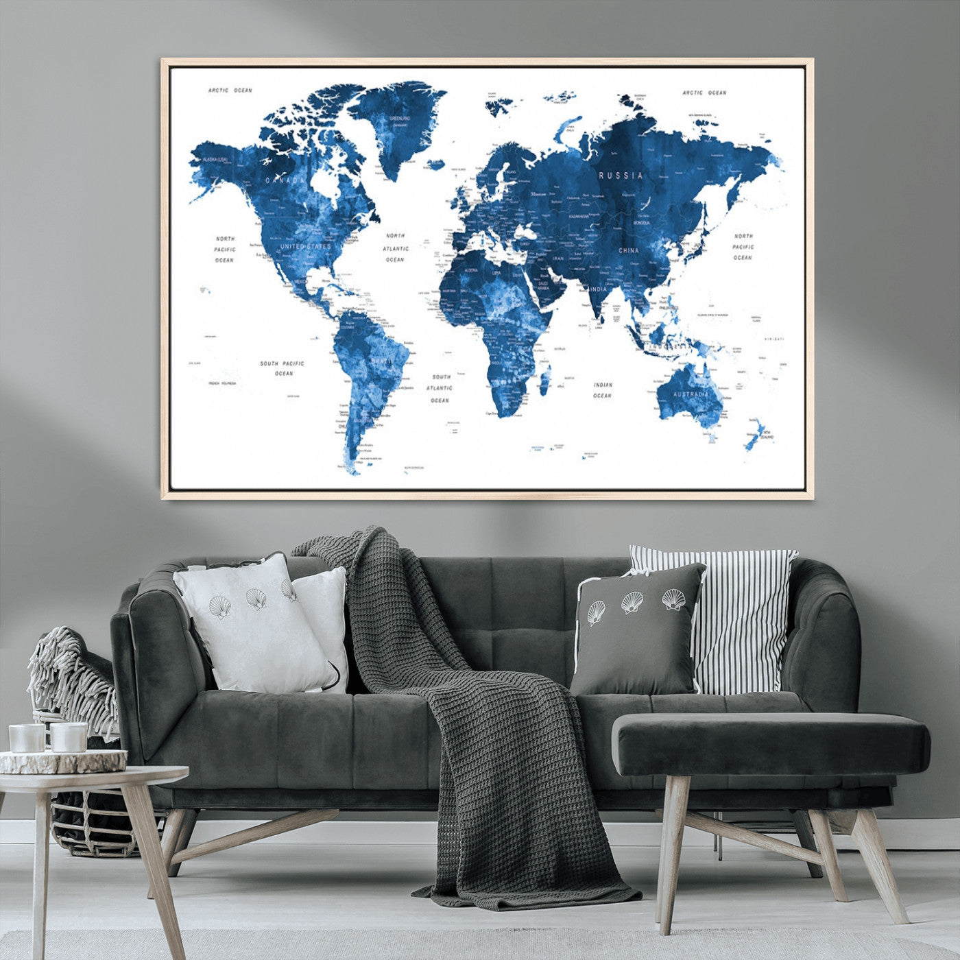 MGV-FC-36X24 - Push Pin World Map Canvas Print – Framed Wall Art for Couples to Track Their Travels – Anniversary
