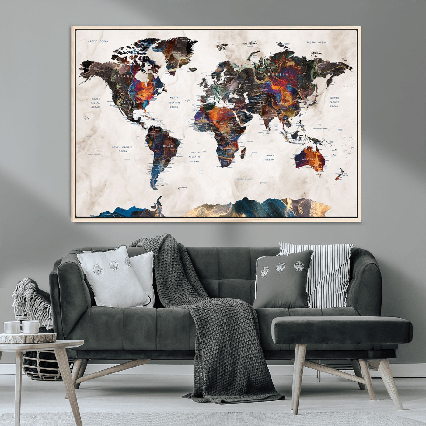 MGV-FC-36X24 - Push Pin World Map Canvas Print – Framed Wall Art for Couples to Track Their Travels – Anniversary