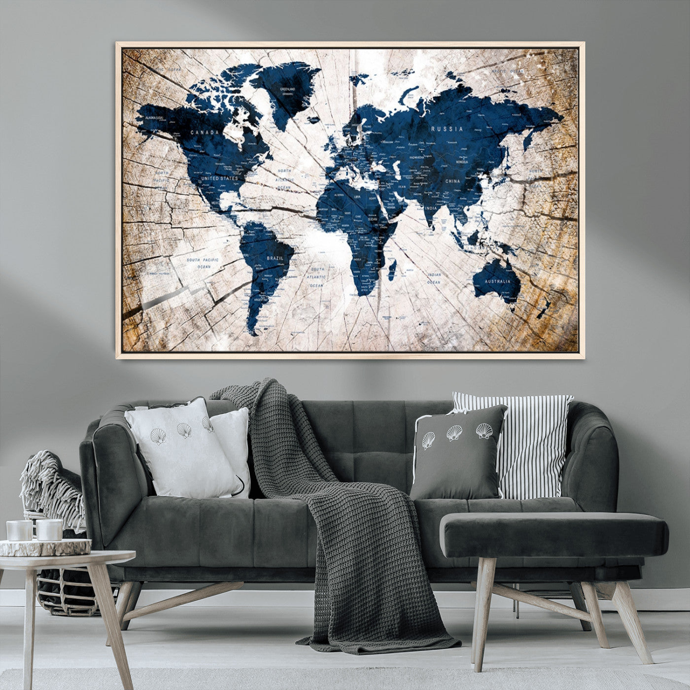 MGV-FC-36X24 - Push Pin World Map Canvas Print – Framed Wall Art for Couples to Track Their Travels – Anniversary