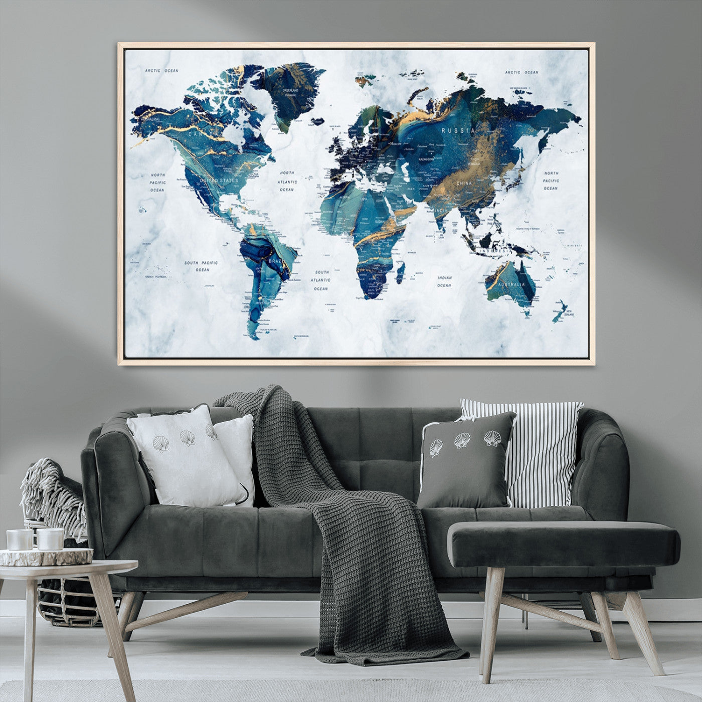 MGV-FC-36X24 - Push Pin World Map Canvas Print – Framed Wall Art for Couples to Track Their Travels – Anniversary