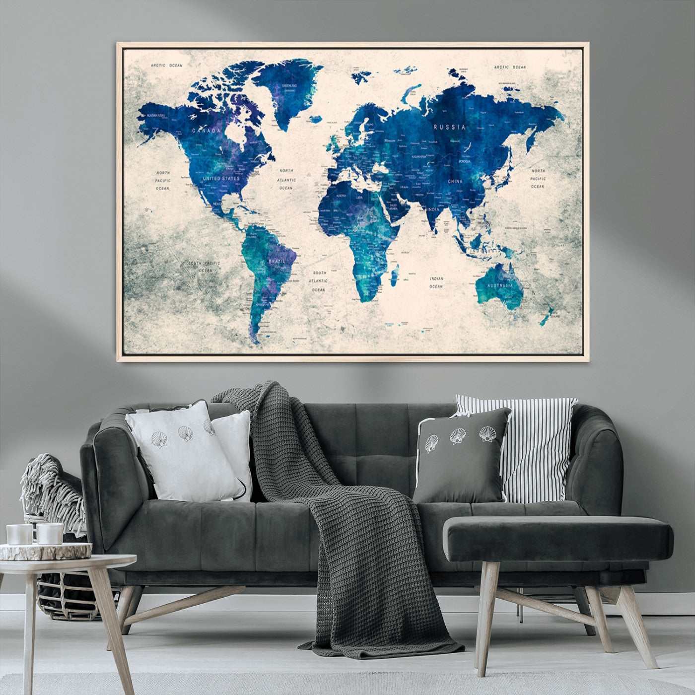 MGV-FC-36X24 - Push Pin World Map Canvas Print – Framed Wall Art for Couples to Track Their Travels – Anniversary