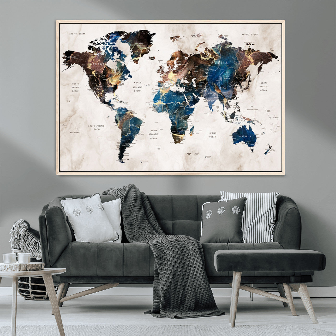 MGV-FC-36X24 - Push Pin World Map Canvas Print – Framed Wall Art for Couples to Track Their Travels – Anniversary