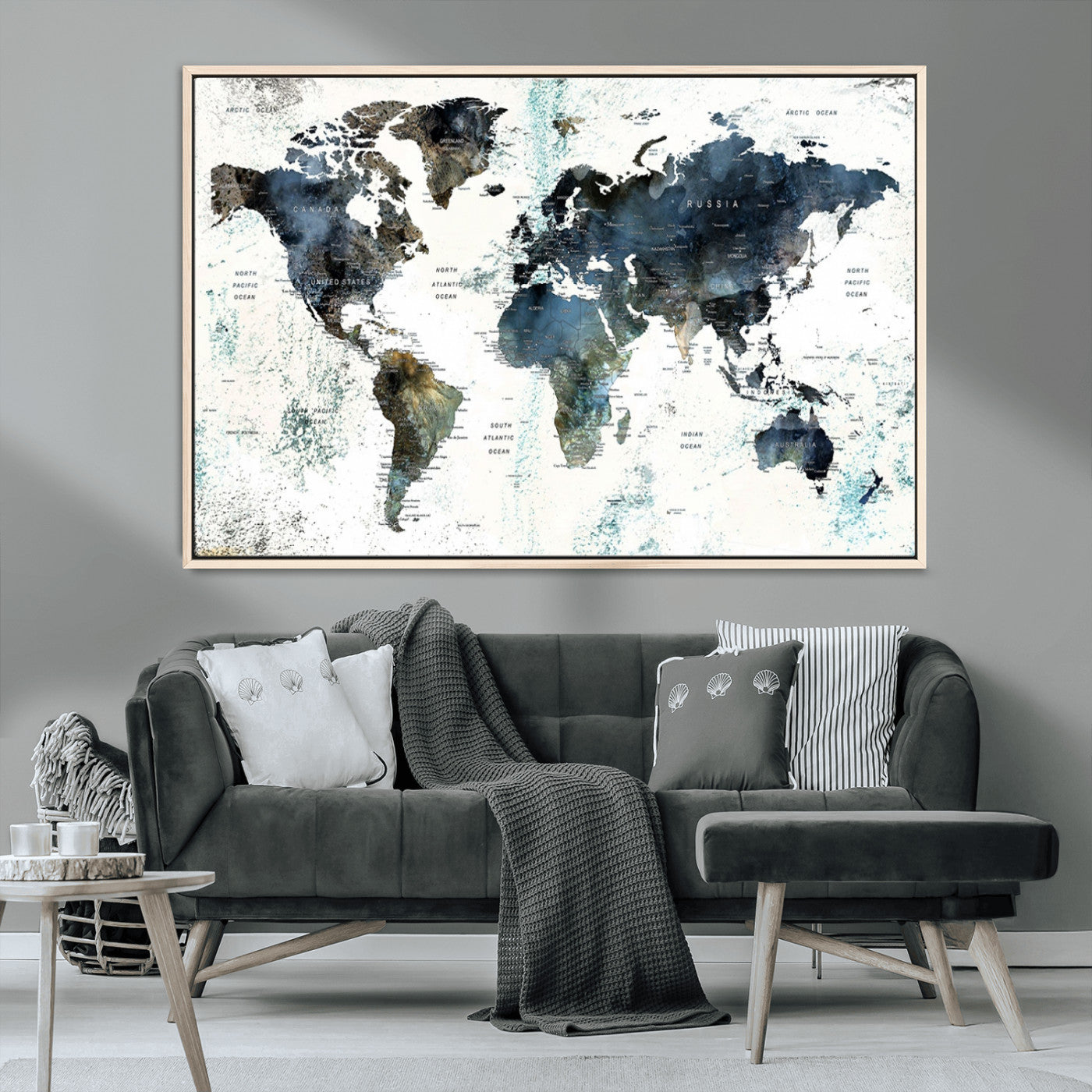MGV-FC-36X24 - Push Pin World Map Canvas Print – Framed Wall Art for Couples to Track Their Travels – Anniversary