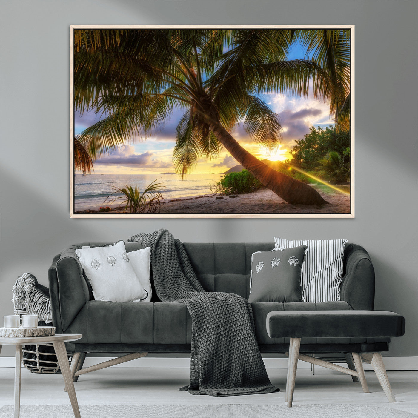 MGV-FC-36X24 - Tropical Island Sunset on the Beach Palms Wall Art Canvas Print