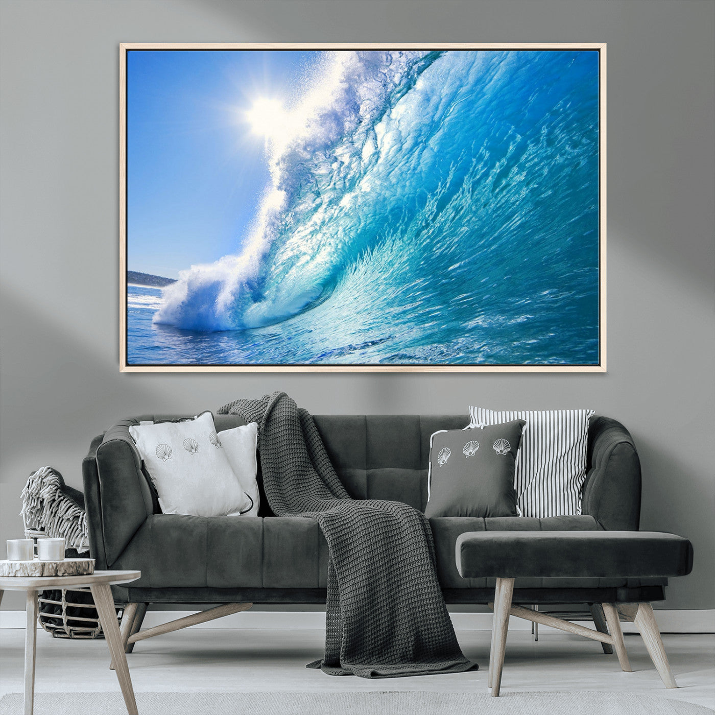 MGV-FC-36X24 - Blue Big Wave Surfing Ocean Canvas Wall Art Artwork Print , Surf Wall Art, Sea Wall Art