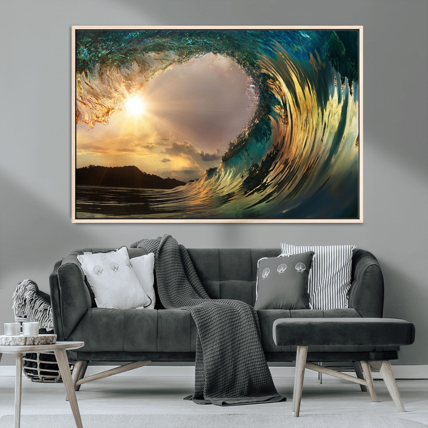 MGV-FC-36X24 - Golden Wave Sunset Giclee Canvas Print – Large Coastal Wall Art for Nature Lovers, Captivating Ocean Wave Decor