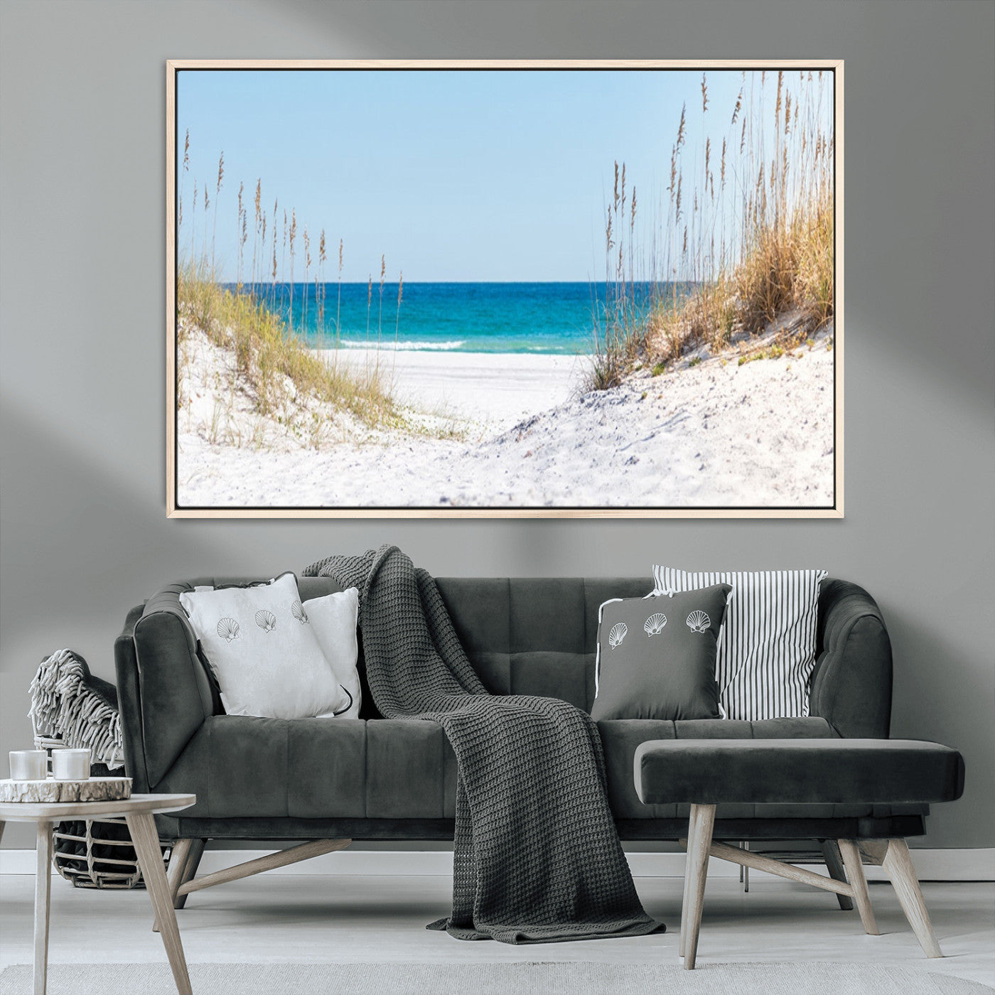 MGV-FC-36X24 - Serene Coastal Dune Path with Ocean View, 3-Panel Beach Canvas Wall Art, Tranquil Seascape Giclee Print, Gallery Wrap, Perfect for Coastal Home Decor