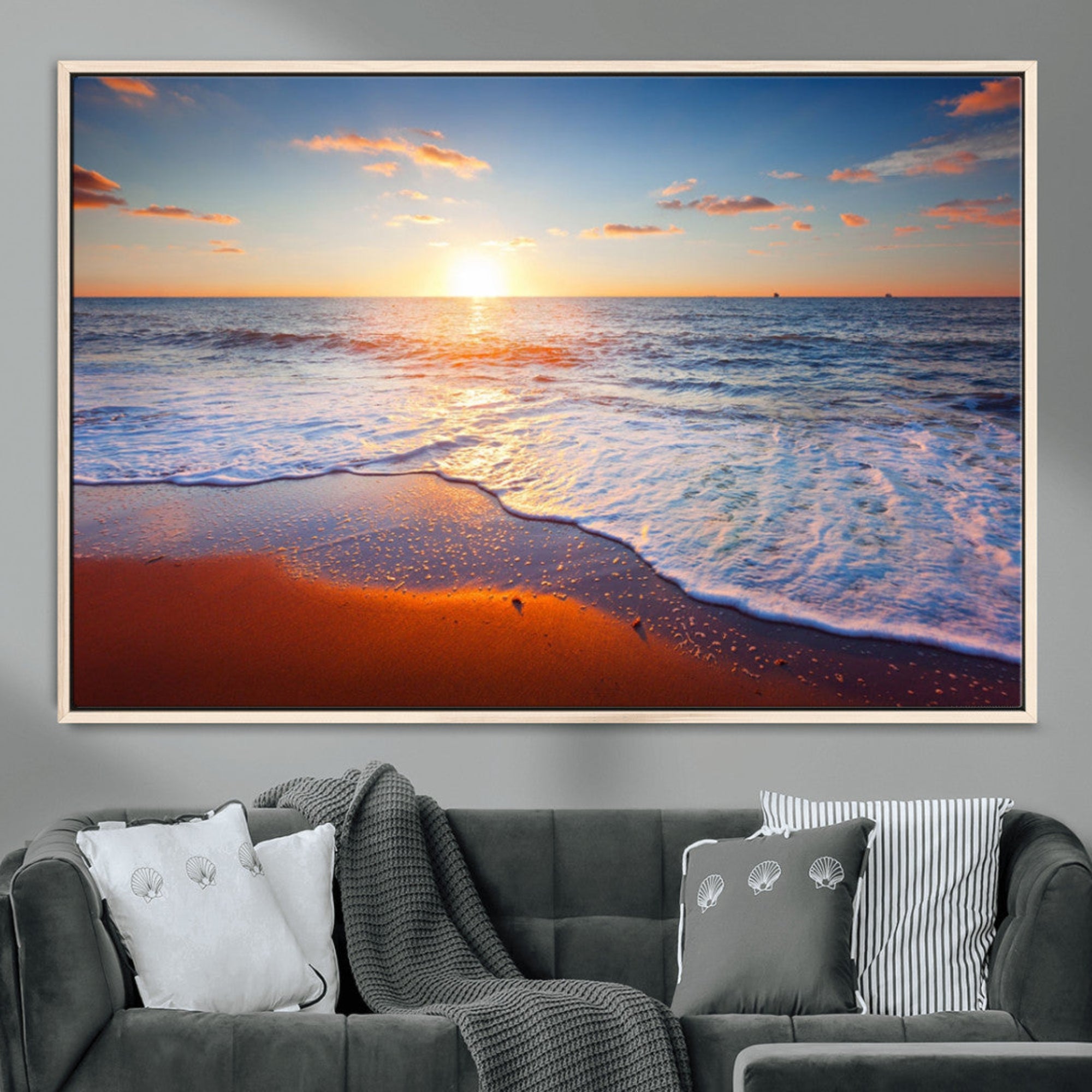 96736-MGV-CV-36X24-Tropical Ocean Sunset Wall Art Canvas Print, Golden Beach Horizon Coastal Island Decor for Home, Office