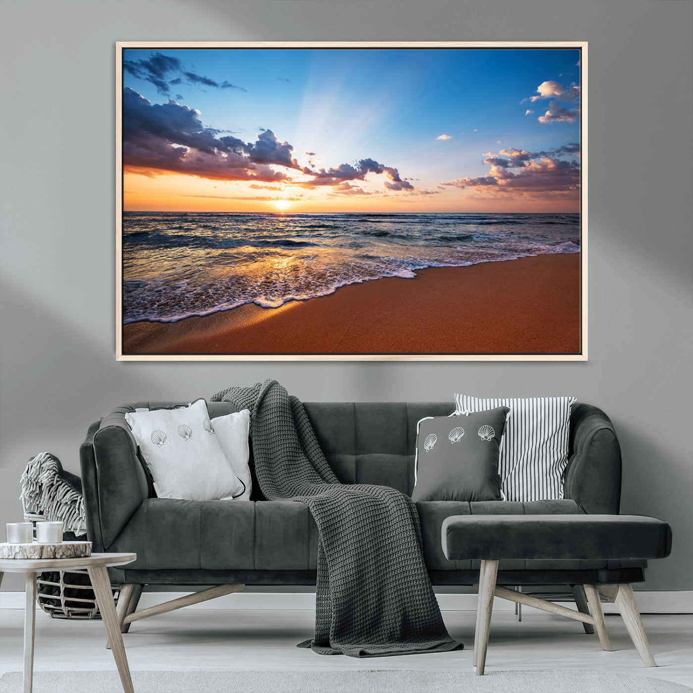 -Serene Ocean Sunset Canvas Print, Golden Hour Beach Wall Art, Giclee Canvas with Gallery Wrap and