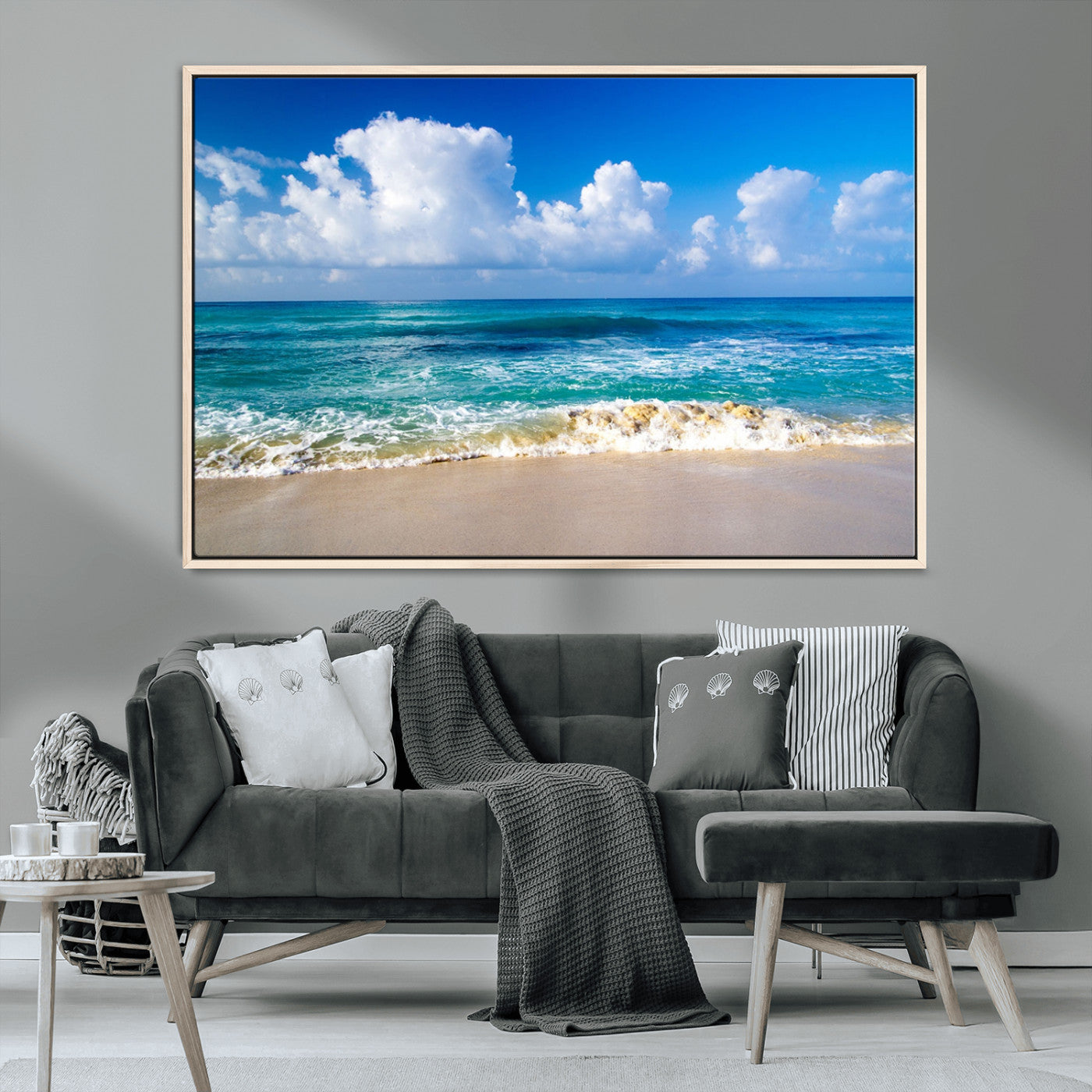 MGV-FC-36X24 - Tropical Beach 3-Panel Canvas Wall Art – Serene Ocean Waves and Blue Sky – Giclée Print for Living Room, Office, or Bedroom Coastal Decor