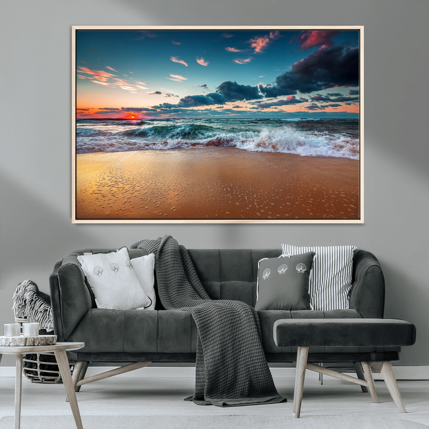 MGV-FC-36X24 - Sunset on Beach Wall Art Ocean Beach Canvas Print