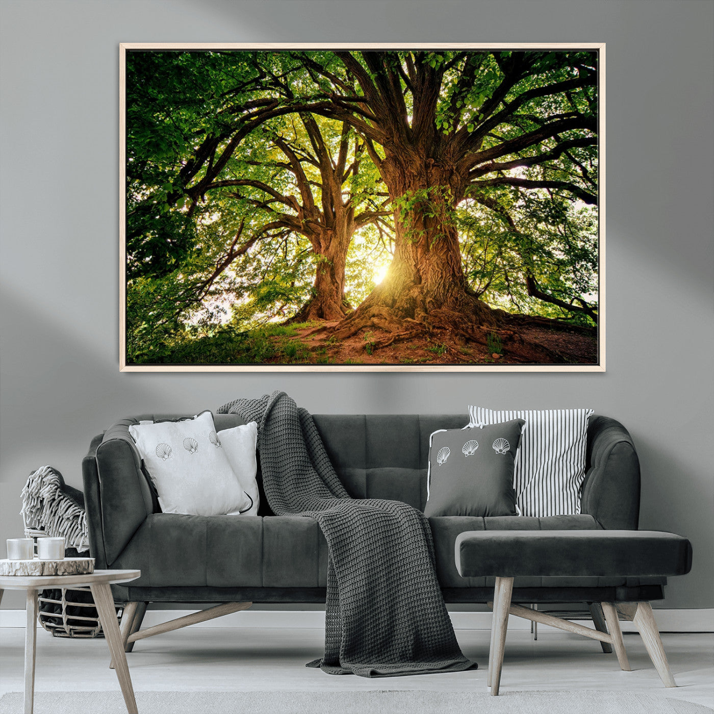 MGV-FC-36X24 - Majestic Ancient Tree Wall Art, Nature-Inspired Canvas Print, Woodland Art, Tree of Life Artwork, Sunlit Forest, Giclee Nature Print
