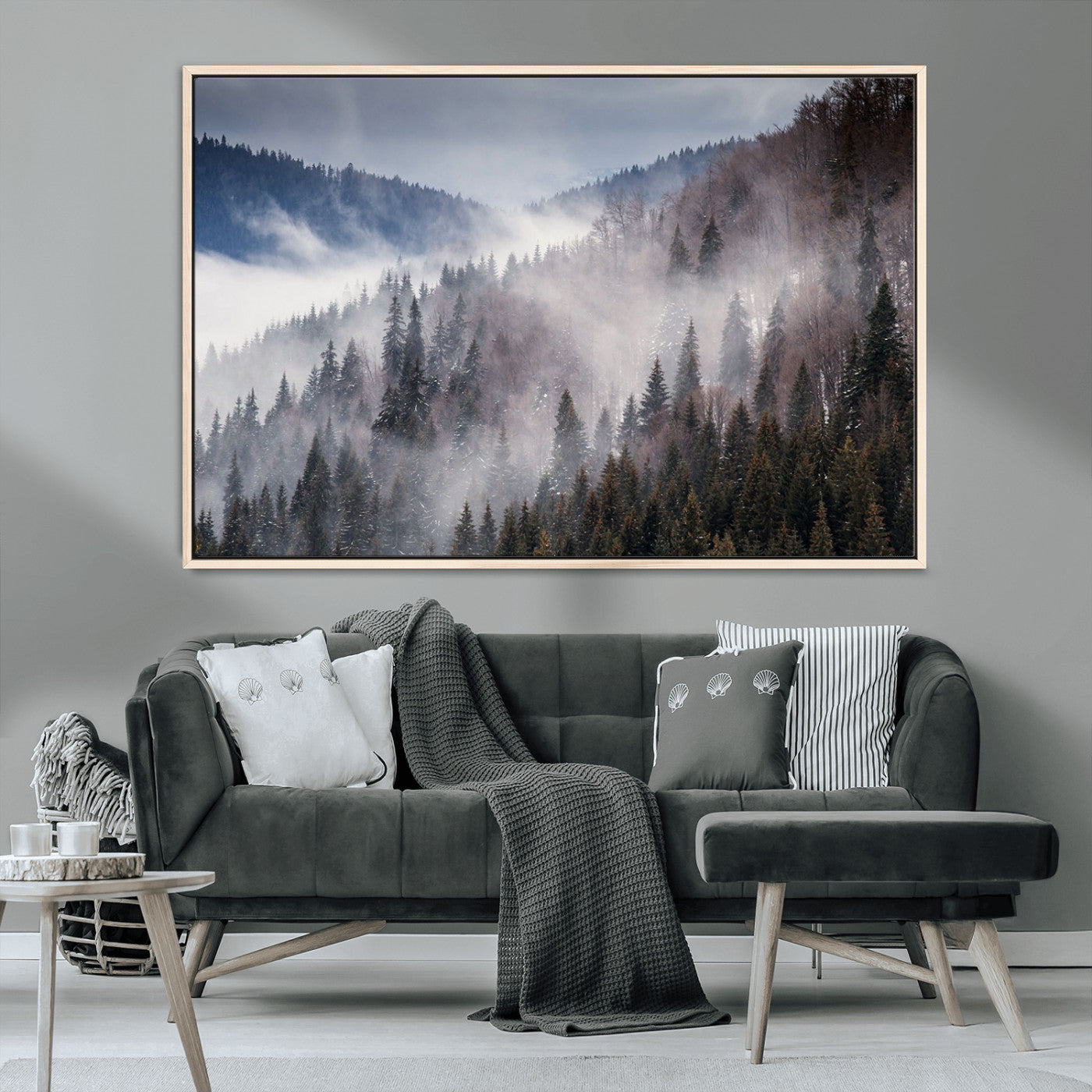 MGV-FC-36X24 - Beautiful Rising Fog in Winter Mountain Landscape - Framed Rising Fog in Winter Mountain Canvas