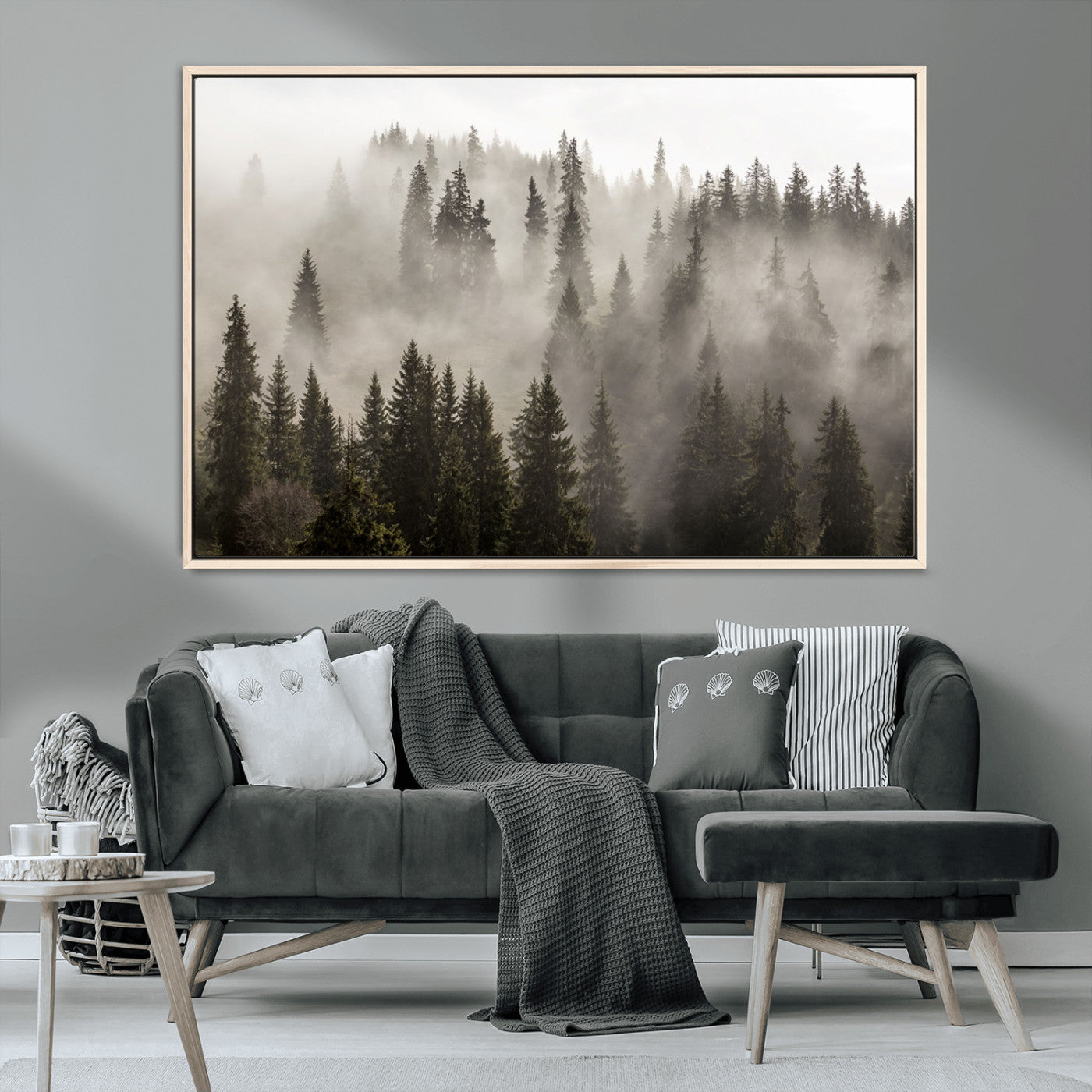 MGV-FC-36X24 - Foggy Mountain Wall Art | 3-Panel Foggy Forest and Mountain Landscape | Large Giclee Print for