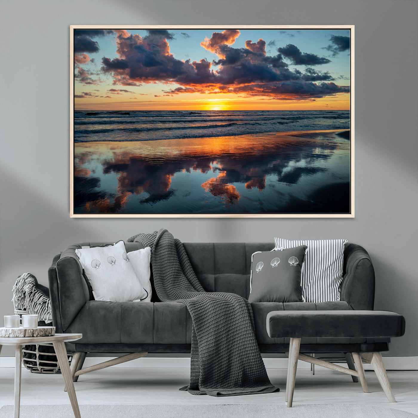 MGV-FC-36X24 - Beach Sunset Print - Stunning Ocean Canvas Artwork with Sunset Reflection Design for Elegant Home or