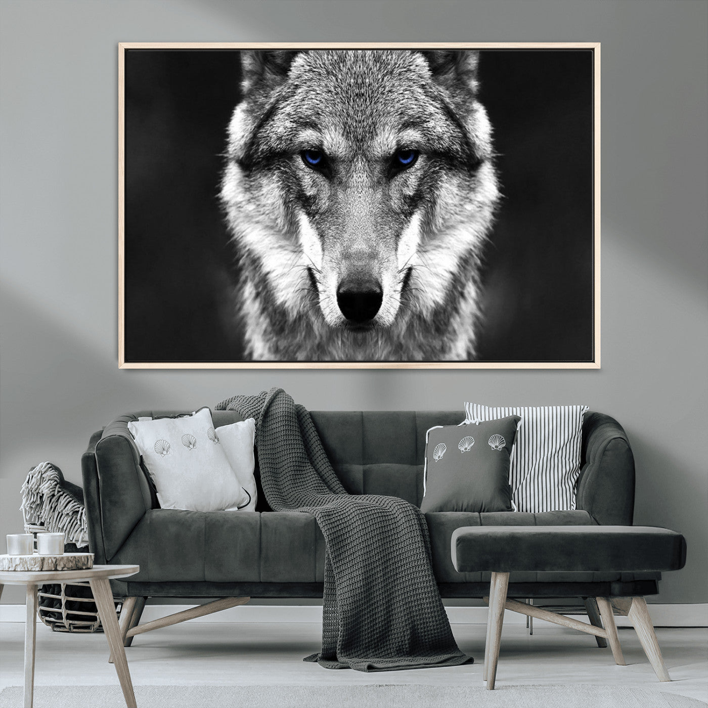 MGV-FC-36X24 - Black and White Wild Wolf Wall Art Canvas Print
