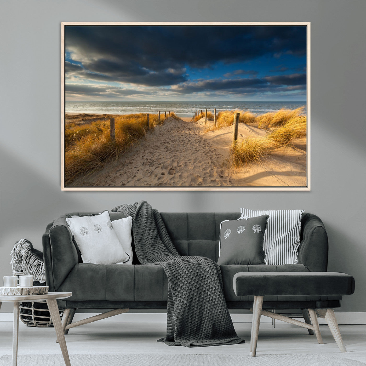 MGV-FC-36X24 - Ocean Beach Dark Clouds Wall Art Canvas Print