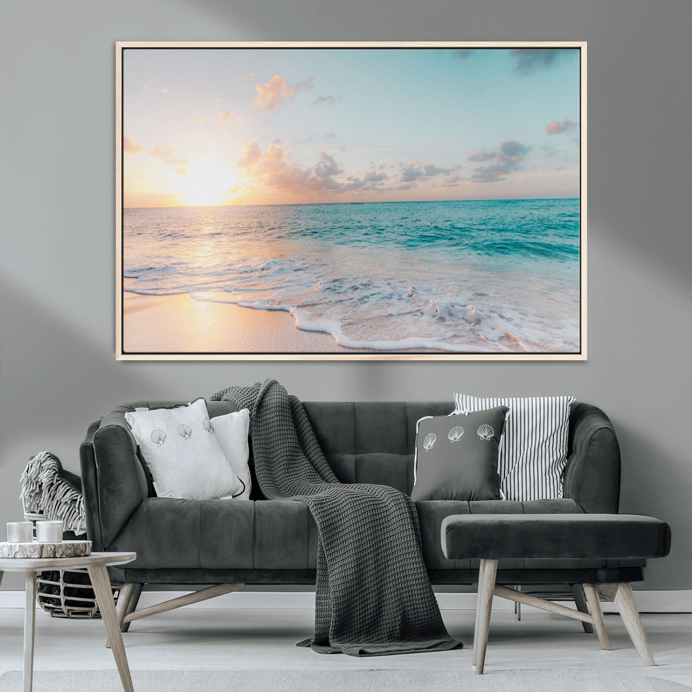 MGV-FC-36X24 - Tranquil Ocean Beach Sunset Canvas Wall Art | 3-Panel Coastal Decor