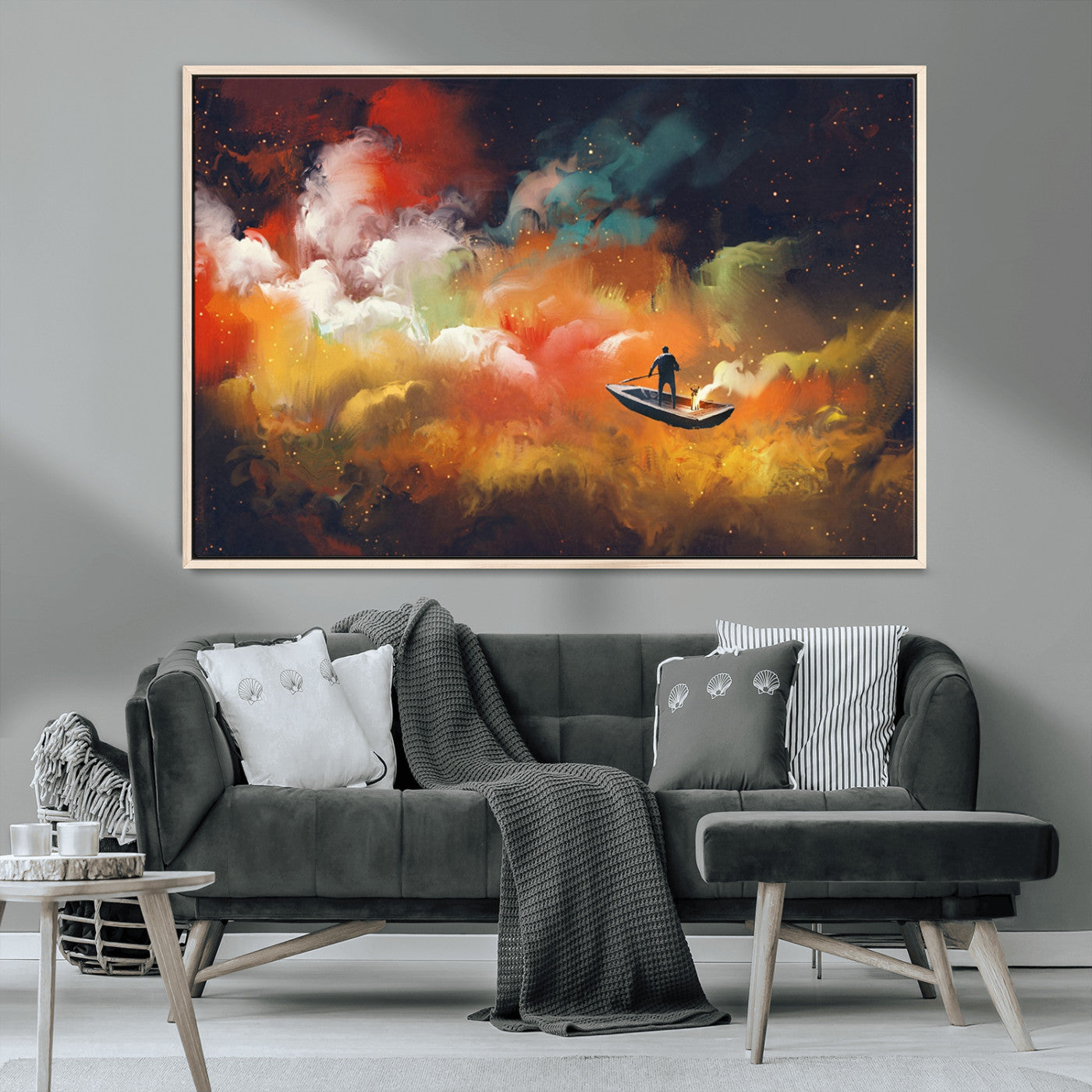 MGV-FC-36X24 - Surreal Space Adventure Canvas Wall Art – Dreamlike Abstract Galaxy Print – Framed and Ready to Hang for Living Room or Bedroom Decor
