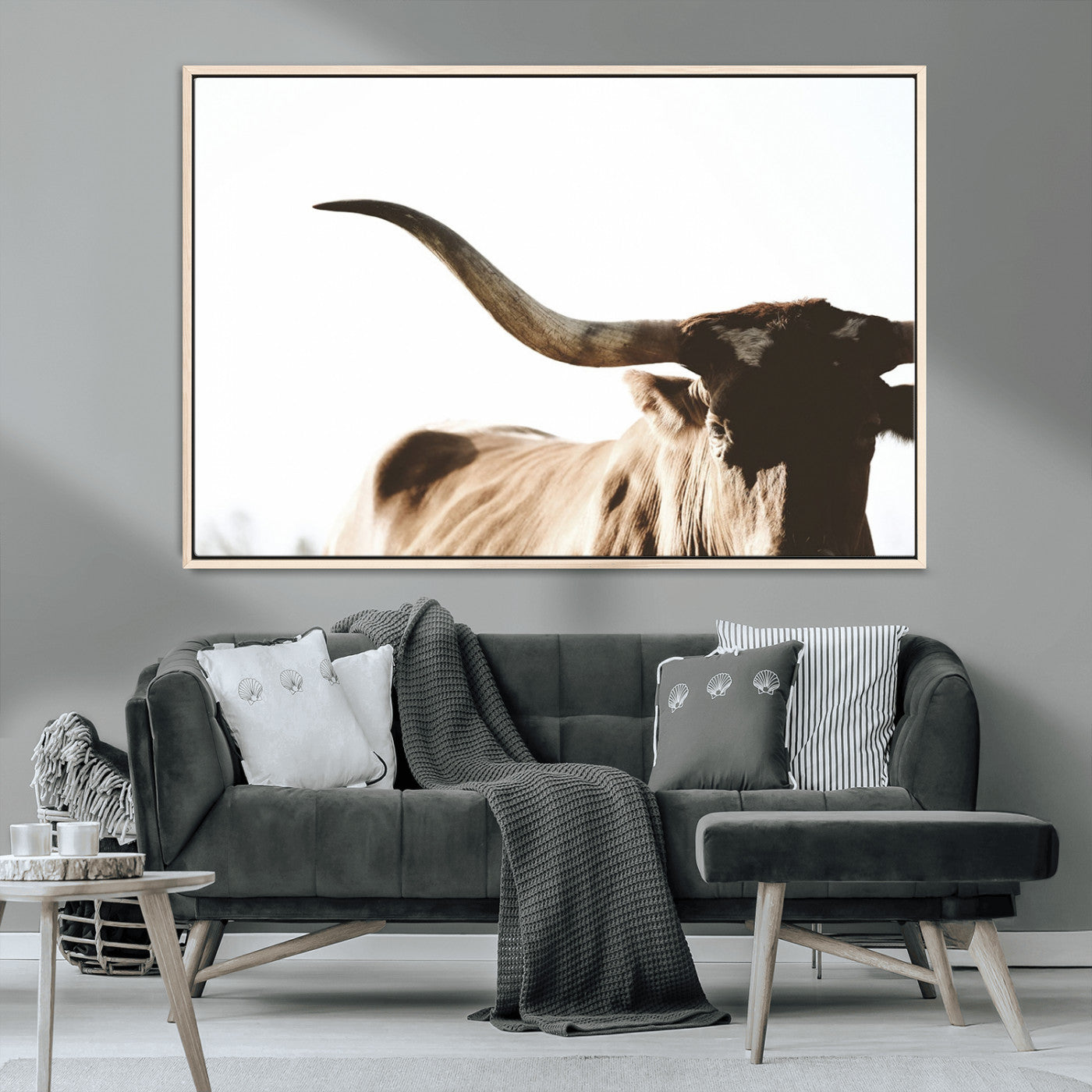 MGV-FC-36X24 - Texas Longhorn Wall Art Canvas Print | 3-Panel Large Longhorn Canvas Print for Living Room, Framed Gallery Wrap Office, Rustic Western Cowboy Decor