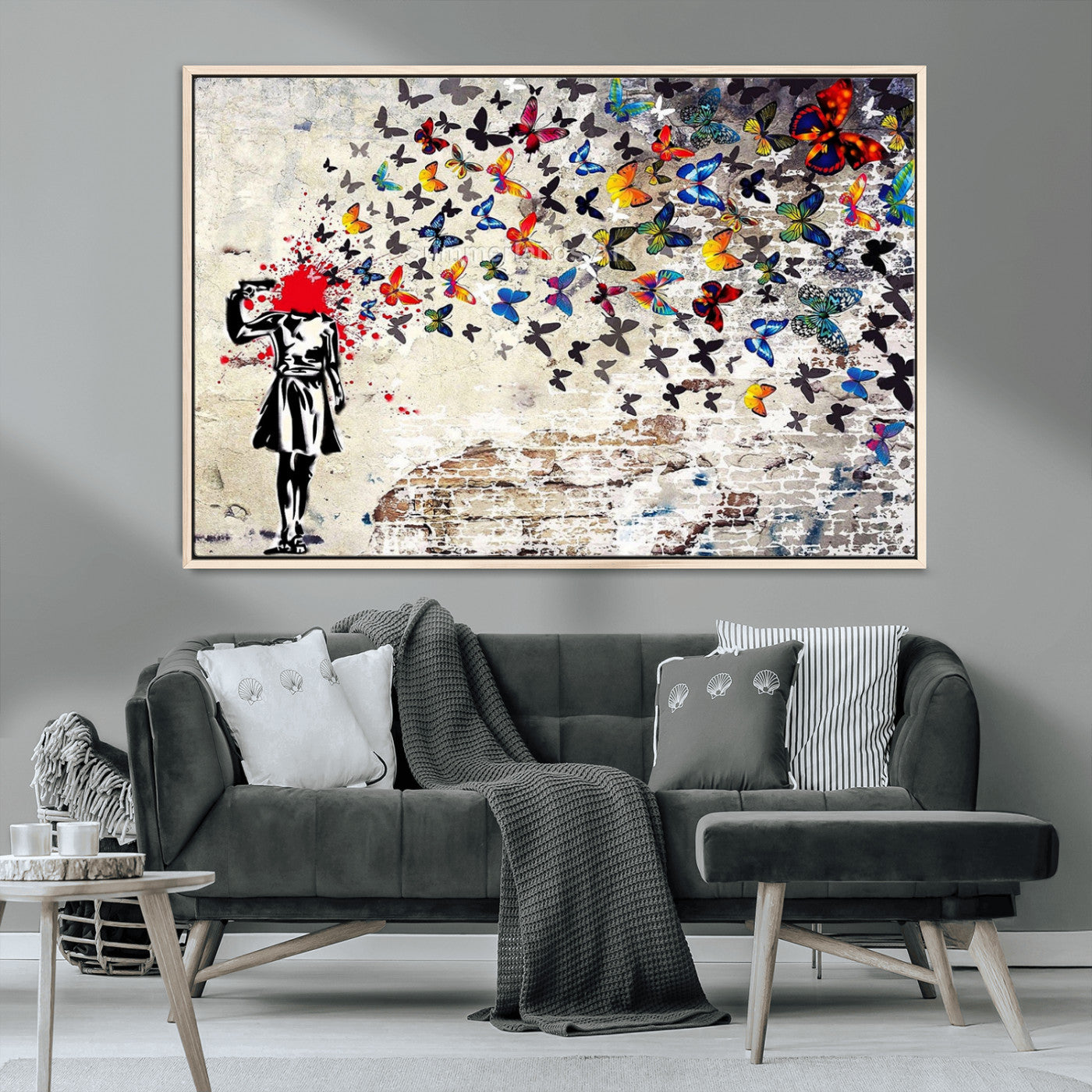 MGV-FC-36X24 - Banksy Art Butterfly Girl Explosion Canvas Art – Vibrant Urban Graffiti for Modern Interiors - Ready to Hang
