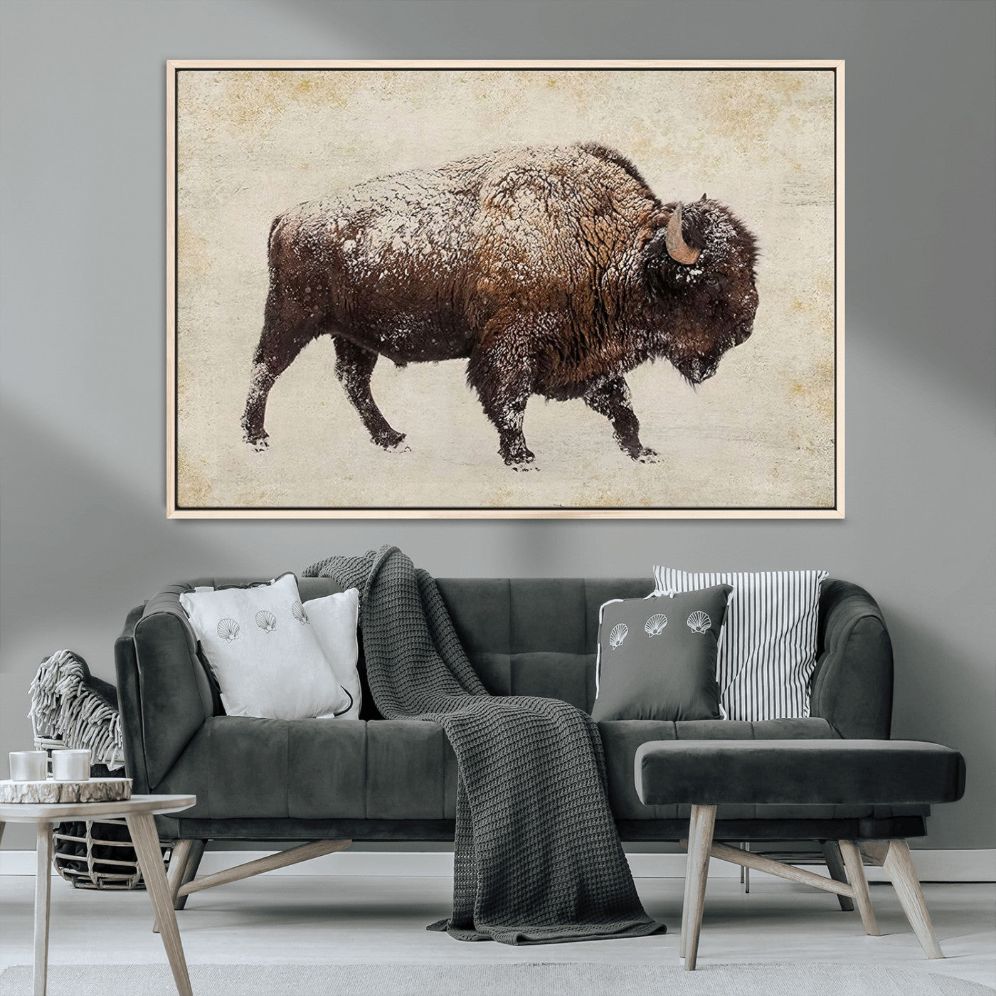 MGV-FC-36X24 - Buffalo Wall Art, Western Bison Canvas Print, Rustic Buffalo Art for Cowboy Western Decor, Large Multi-Panel Giclee Canvas for Farmhouse Wall Decor