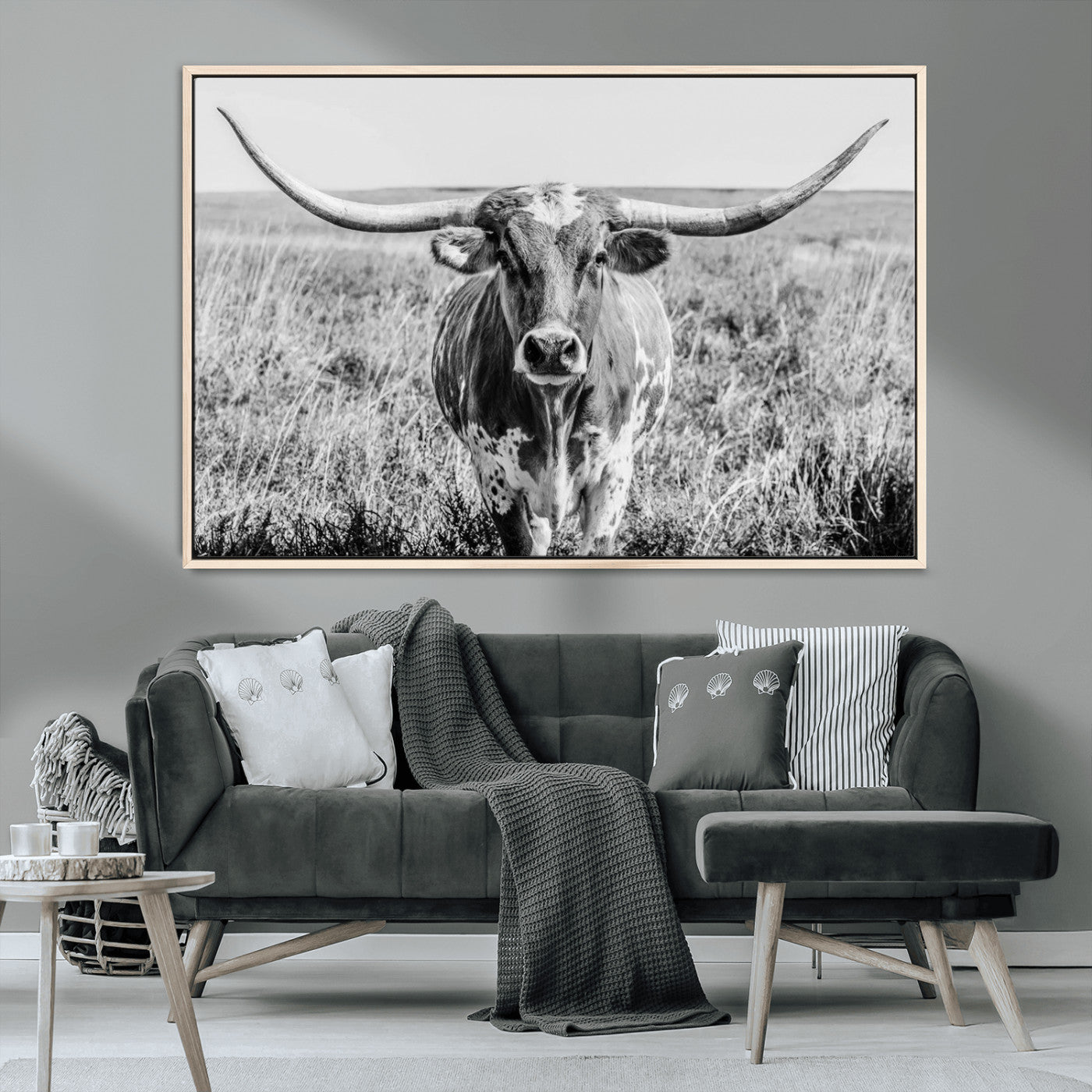 MGV-FC-36X24 - Texas Cow Longhorn Wall Art Canvas Print for Farm House Wall Decor, Farmhouse Wall Art Print