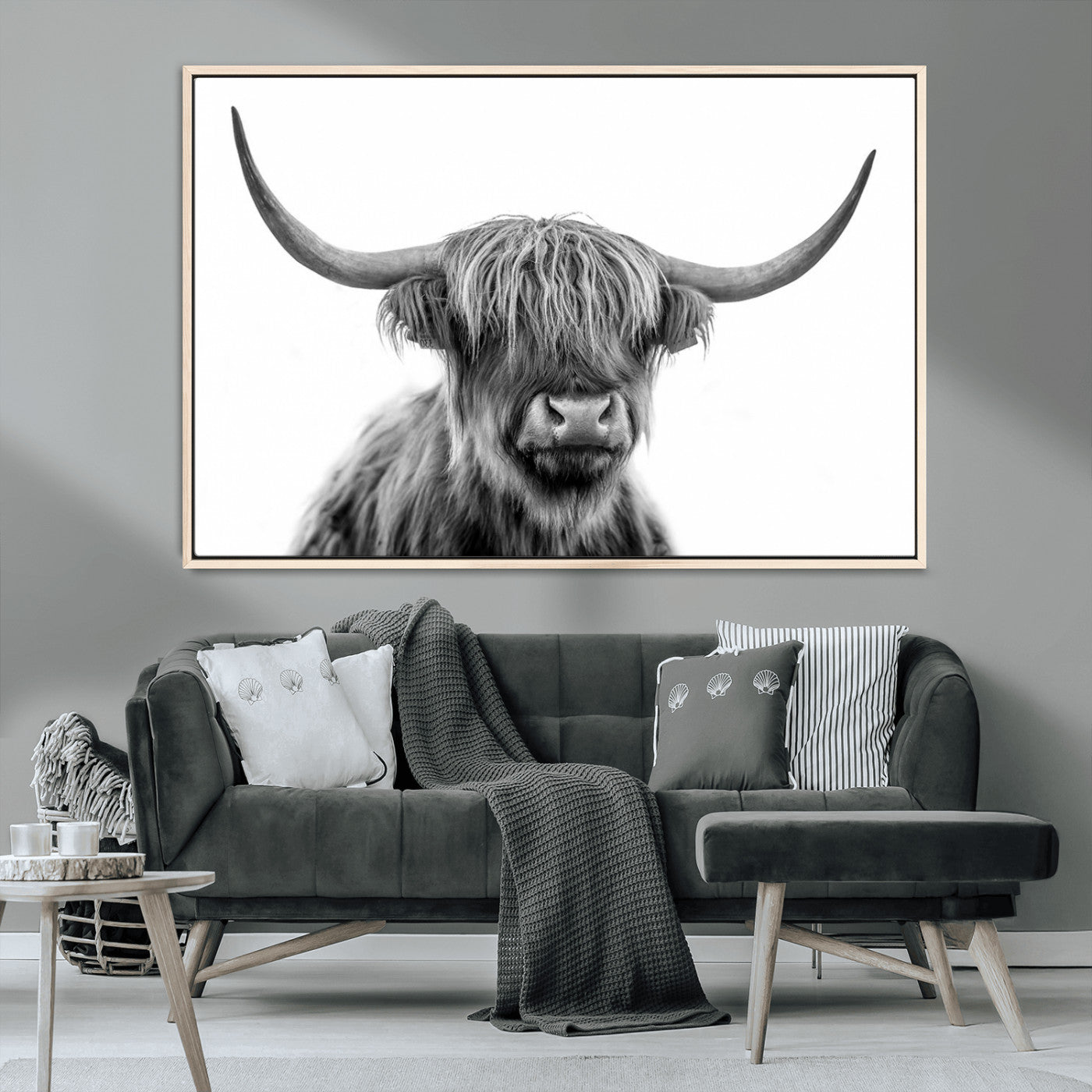 MGV-FC-36X24 - Scottish Highland Cow Cattle Art Print Wall Art Canvas Print for Farmhouse Decor, Framed Scottish