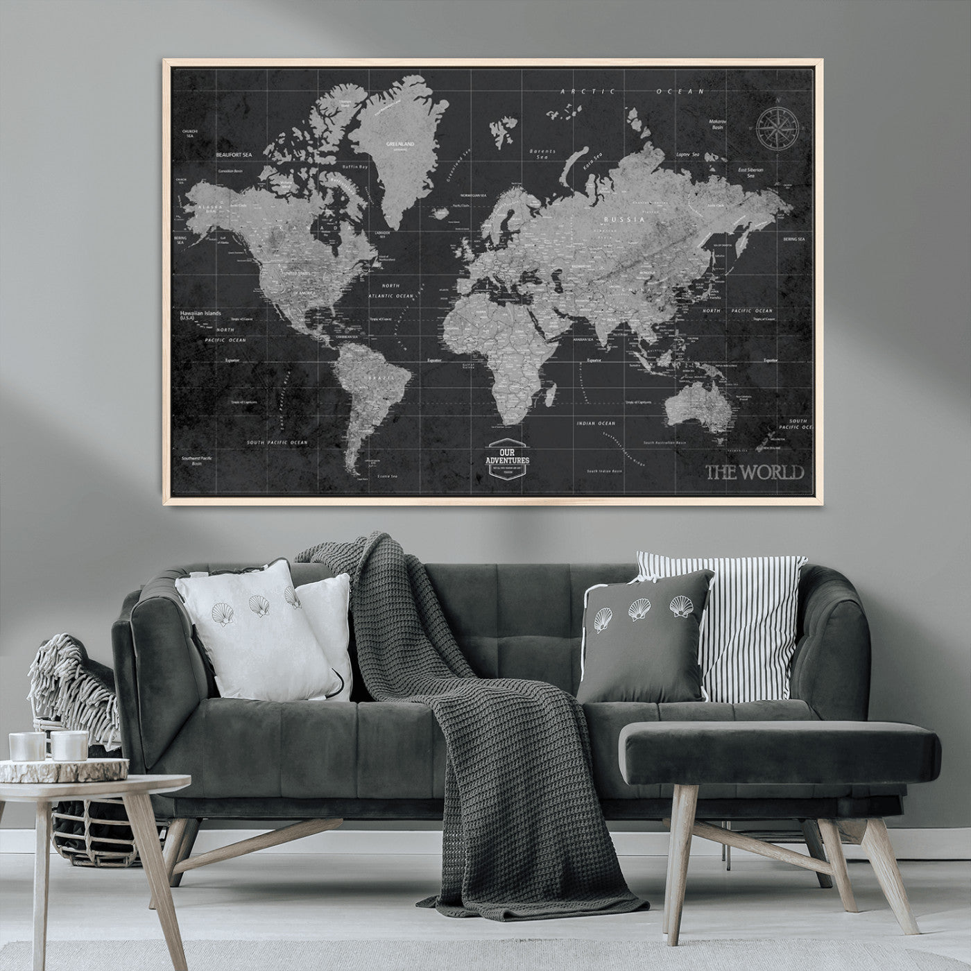 MGV-FC-36X24 - Push Pin World Map Canvas Print – Framed Wall Art for Couples to Track Their Travels – Anniversary