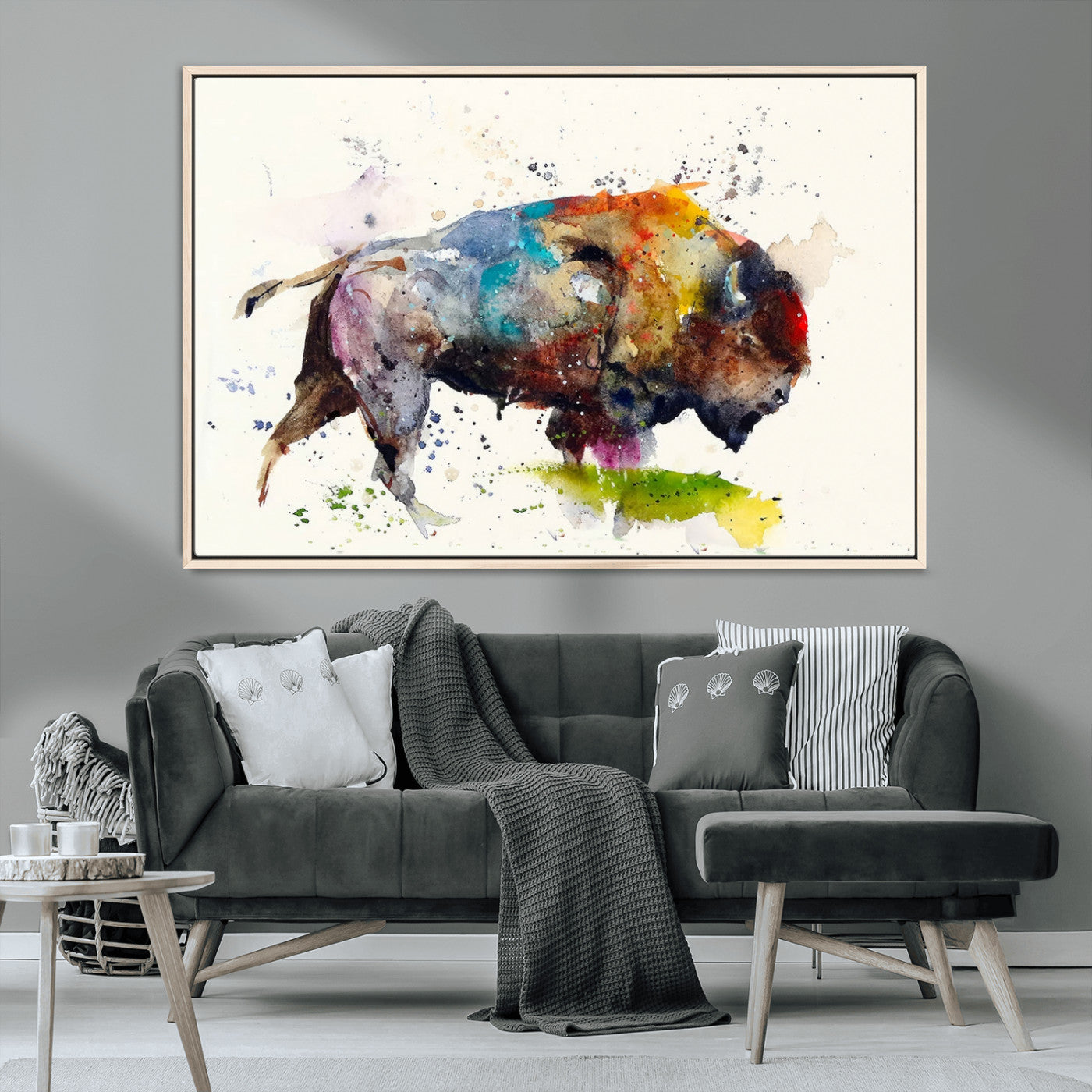 MGV-FC-36X24 - Abstract Buffalo Wall Art, Western Watercolor Bison Canvas Print, Rustic Buffalo Art for Cowboy and Western Decor, Large Multi-Panel Giclee Canvas