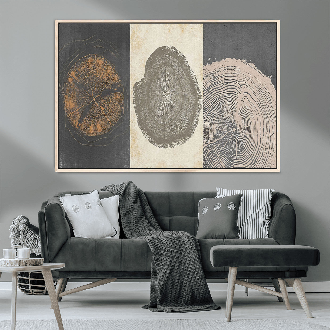 MGV-FC-36X24 - Boho Tree Ring Wall Art, Modern Minimalist Wood Grain Canvas, Tree Slice for Rustic Decor, Farmhouse Decor Giclee Canvas Print, Tree Ring Canvas Set