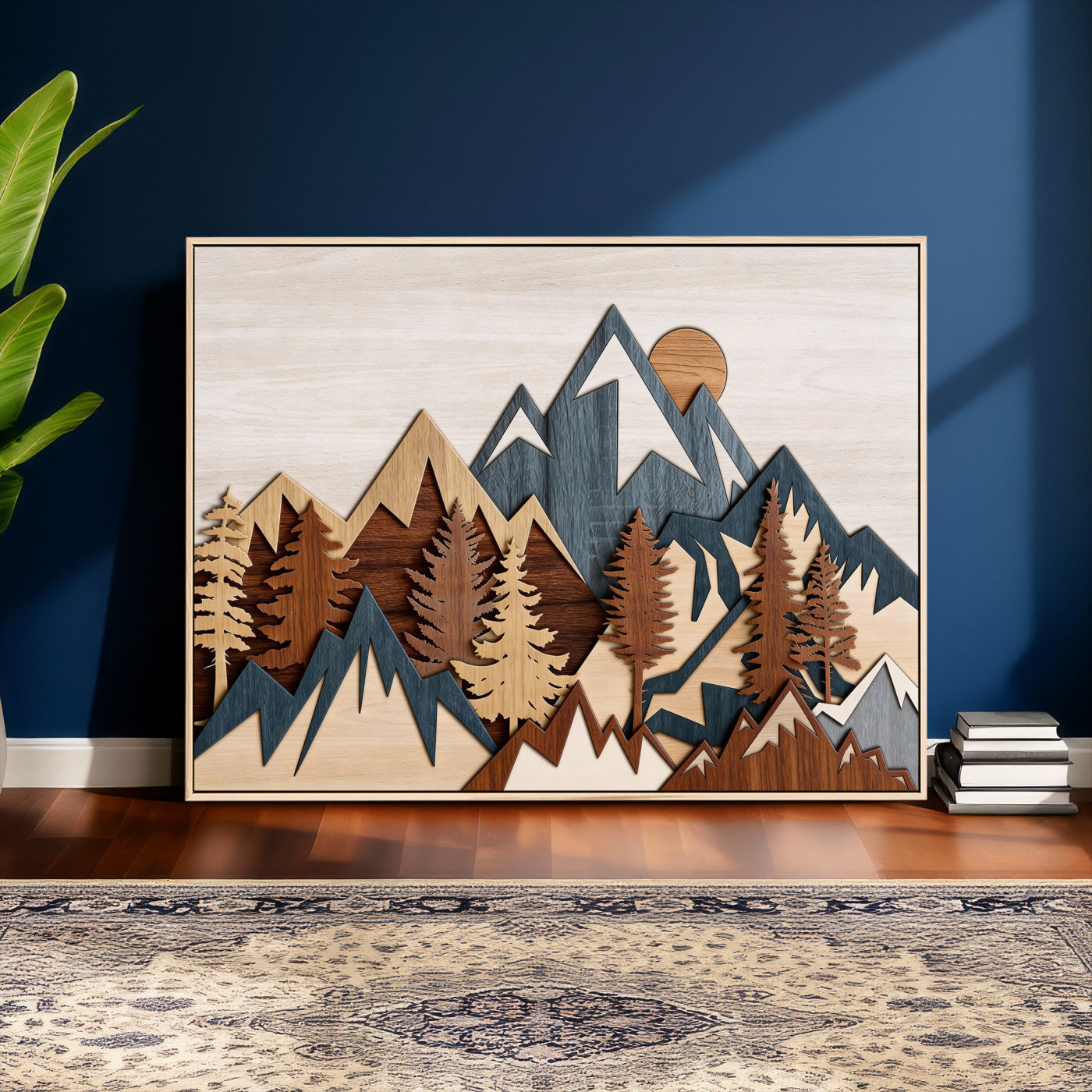 67950-MGV-CV-36X24 - Woodland Mountain Landscape Triptych, Giclee Canvas Art for Modern Home, Rustic Wooden Nature Wall