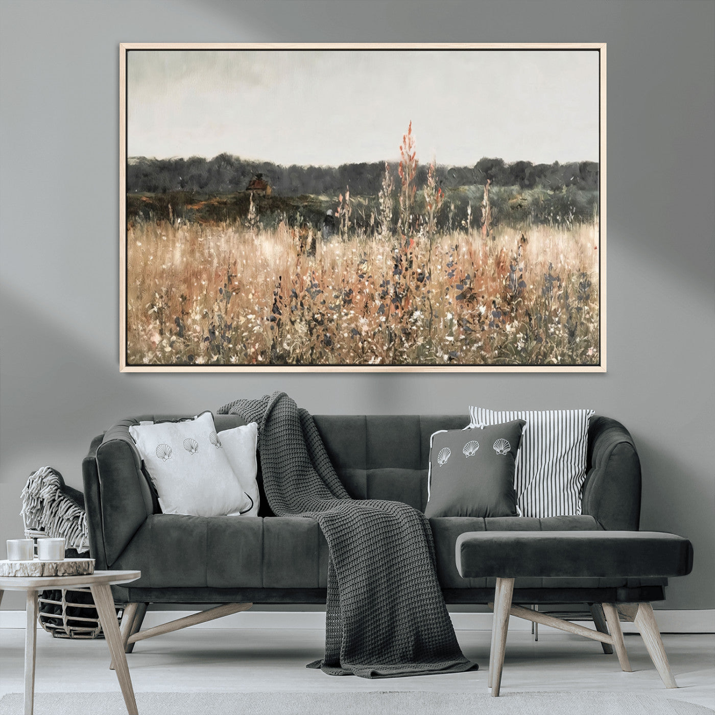 MGV-FC-36X24 - Abstract Wildflower Art Field Landscape Oil Painting Print, Country Field Wall Art - Framed Ready to Hang