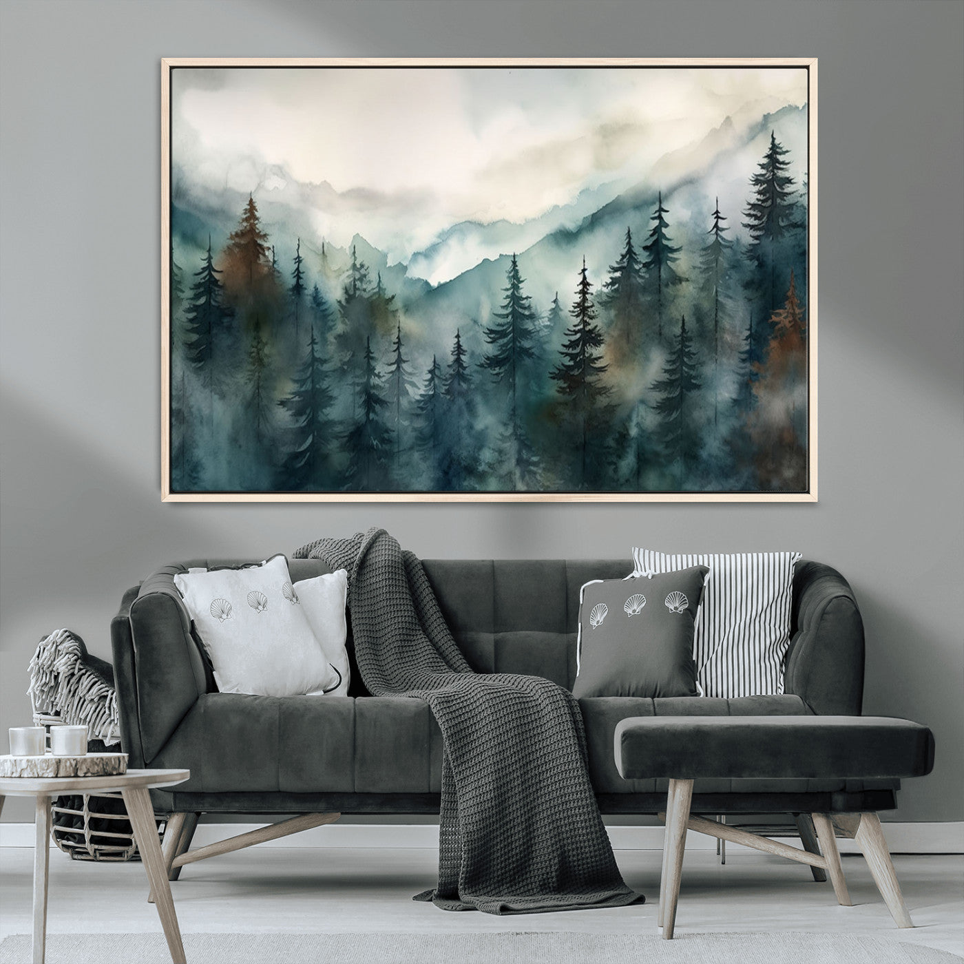 48468-MGV-CV-36X24-Serenity Forest Wall Art Canvas | Foggy Mountain Landscape Canvas Print for Living Room or Office | Nature-Inspired Woodland Decor