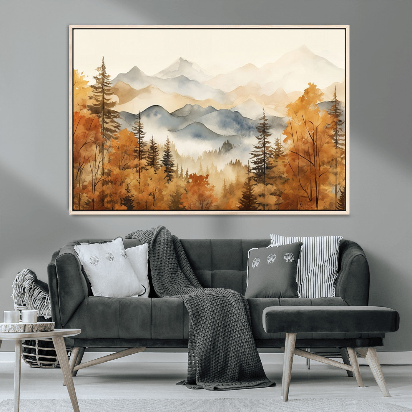 MGV-FC-36X24 - Golden Autumn Forest Wall Art | Mountain Landscape Canvas Print for Living Room or Bedroom | Large Wall Decor with Nature-Inspired Design